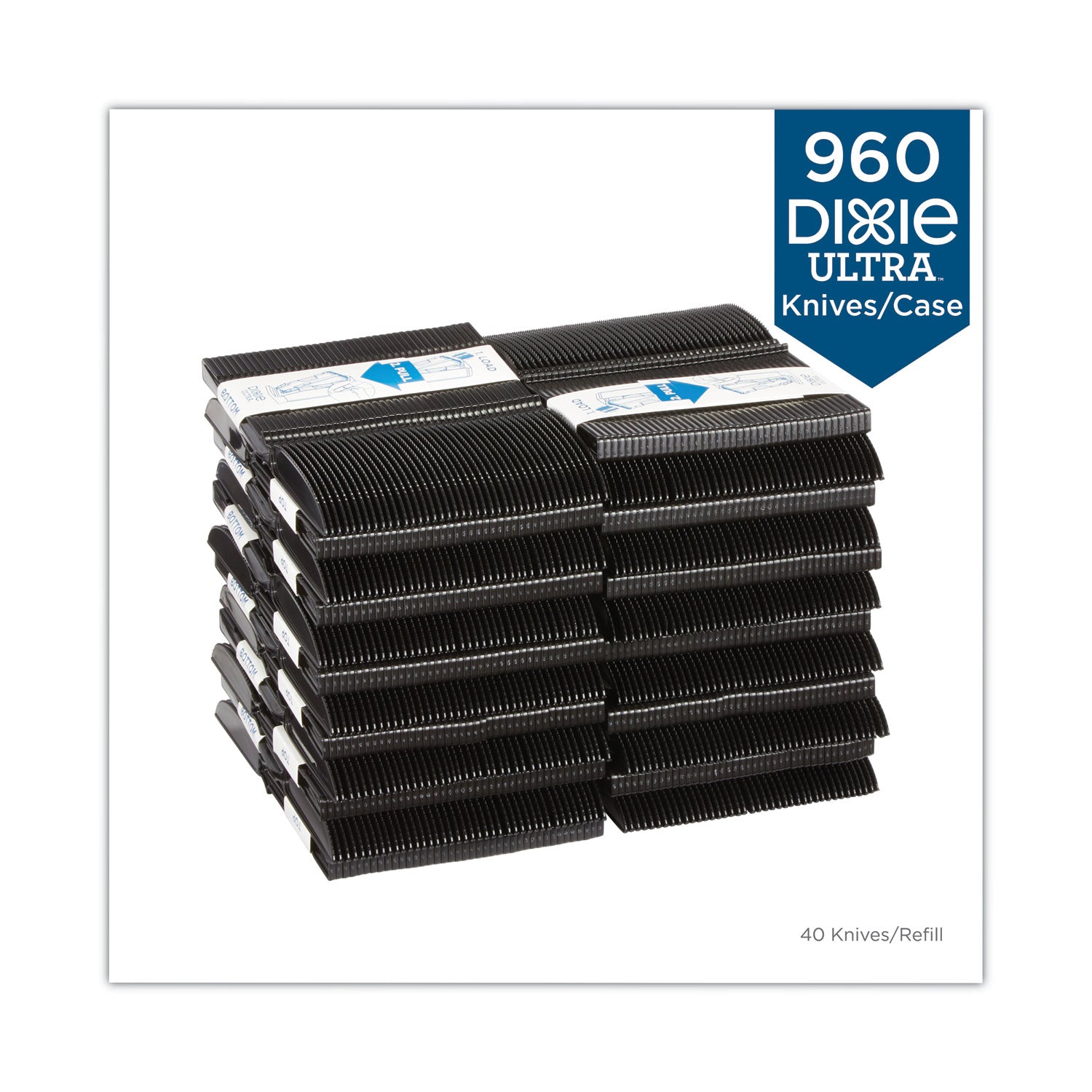 SmartStock Tri-Tower Dispensing System Cutlery, Knives, Mediumweight, Polypropylene, Black, 40/Pack, 24 Packs/Carton