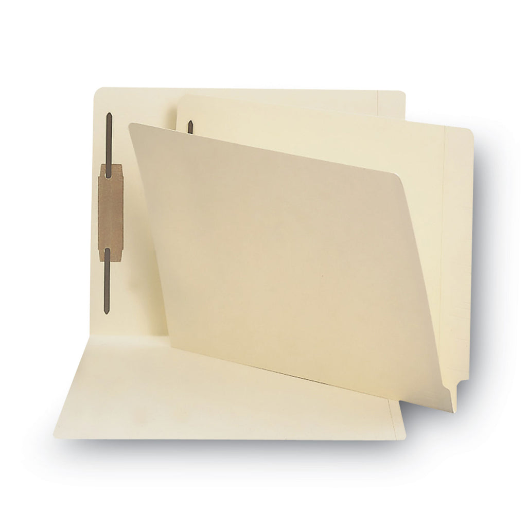 End Tab Fastener Folders with Reinforced Straight Tabs, 14-pt Manila, 1 Fastener, Letter Size, Manila Exterior, 50/Box - 