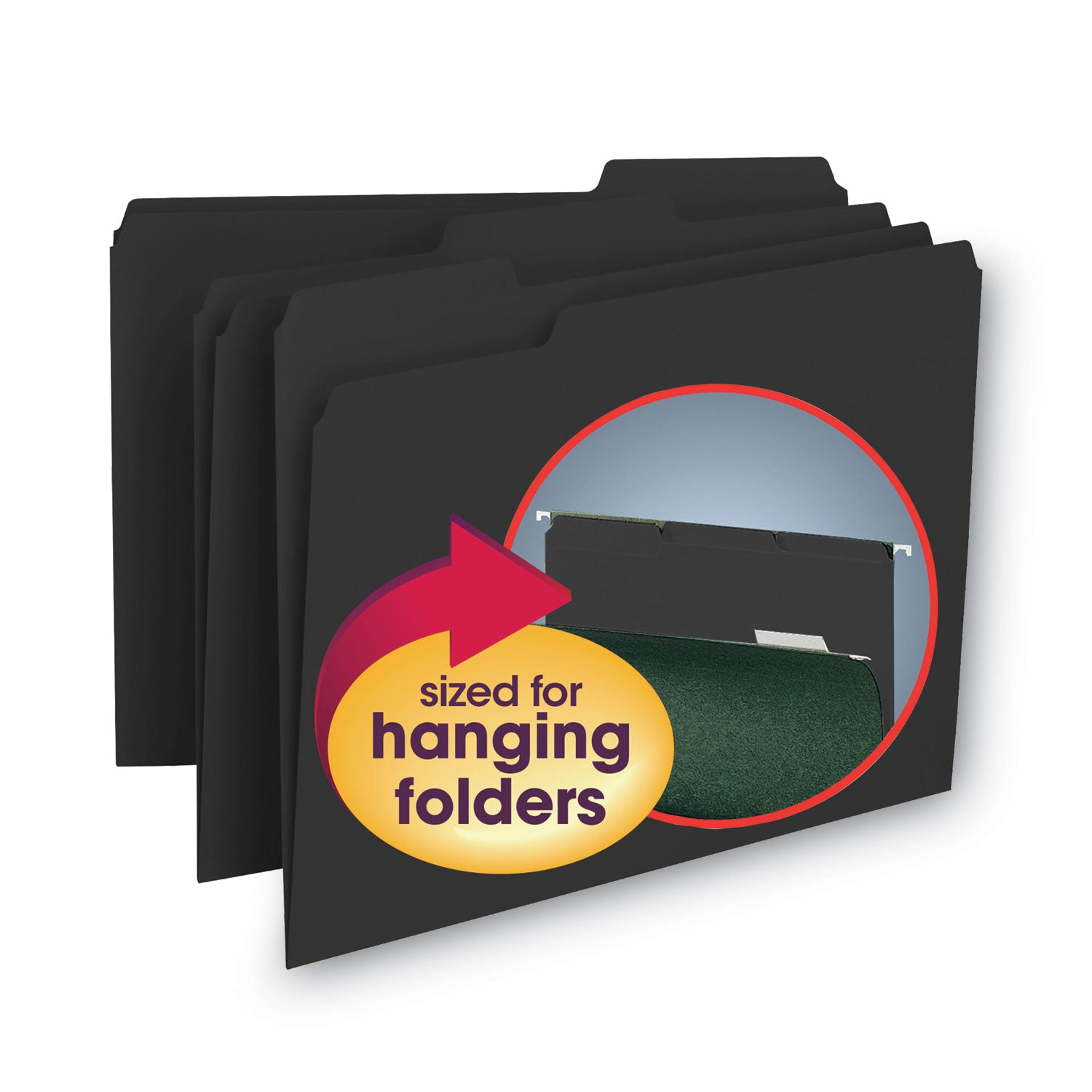 Interior File Folders, 1/3-Cut Tabs: Assorted, Letter Size, 0.75" Expansion, Black/Gray, 100/Box - 