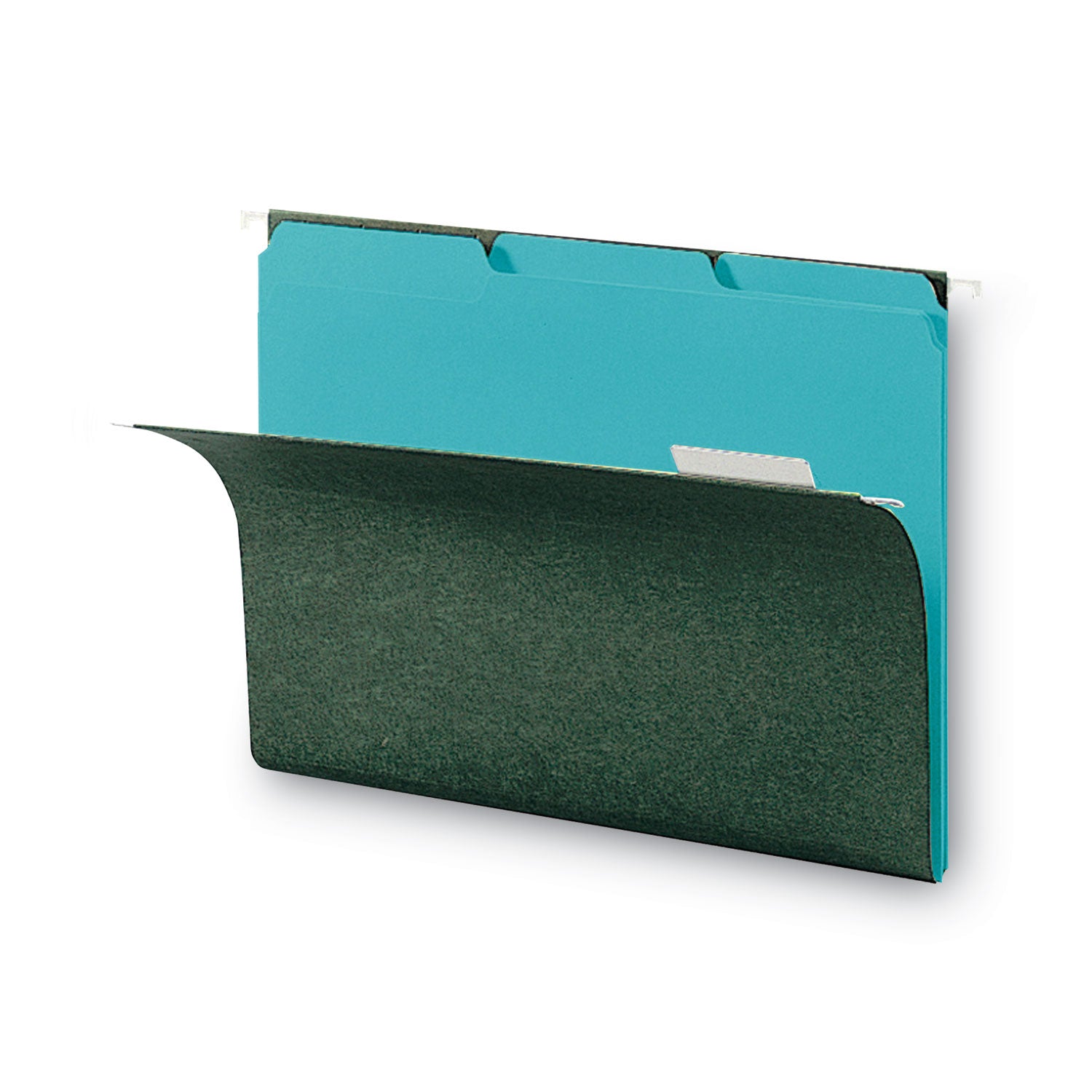 Interior File Folders, 1/3-Cut Tabs: Assorted, Letter Size, 0.75" Expansion, Aqua, 100/Box - 
