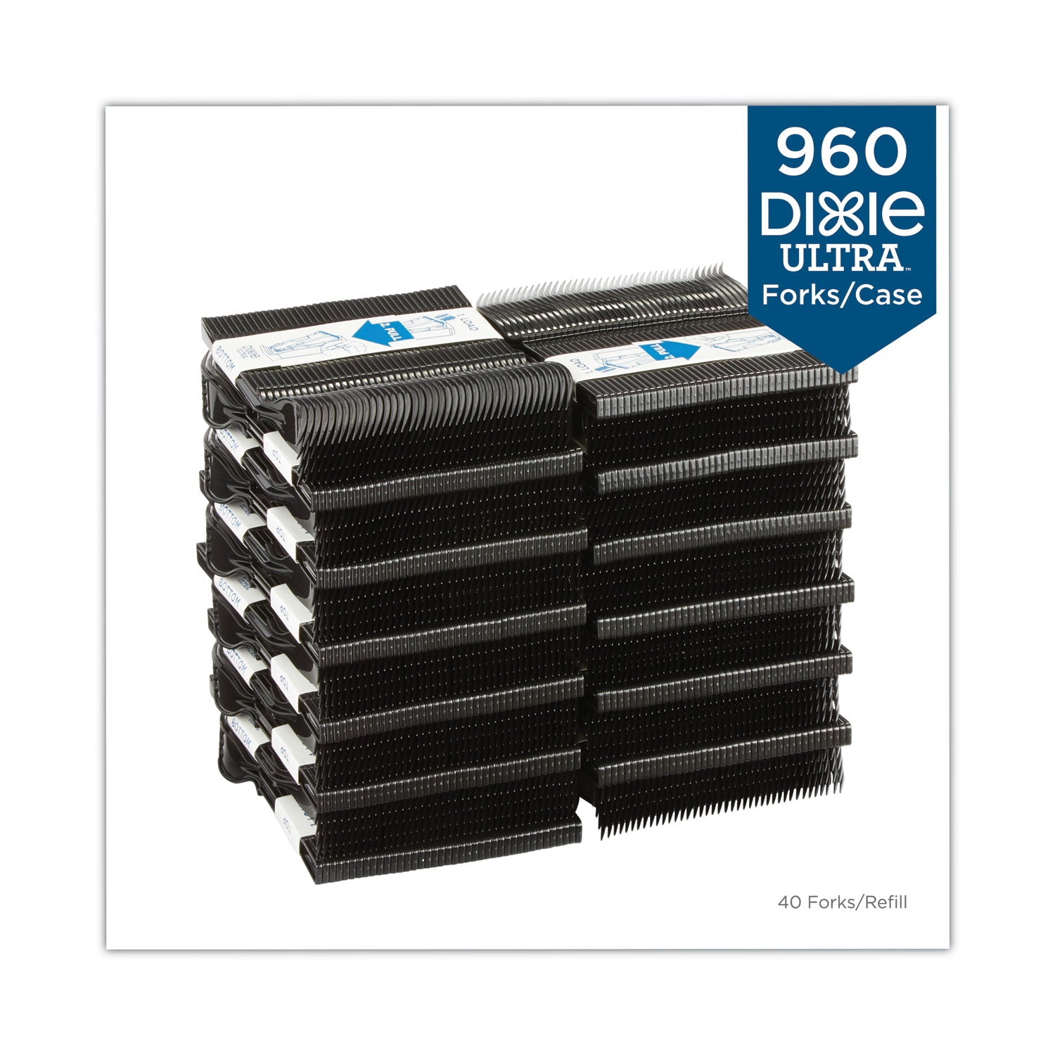 SmartStock Tri-Tower Dispensing System Cutlery, Forks, Mediumweight, Polypropylene, Black, 40/Pack, 24 Packs/Carton