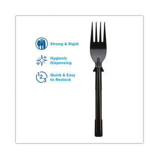 SmartStock Tri-Tower Dispensing System Cutlery, Forks, Mediumweight, Polystyrene, Black, 40/Cartridge, 24 Cartridges/Carton