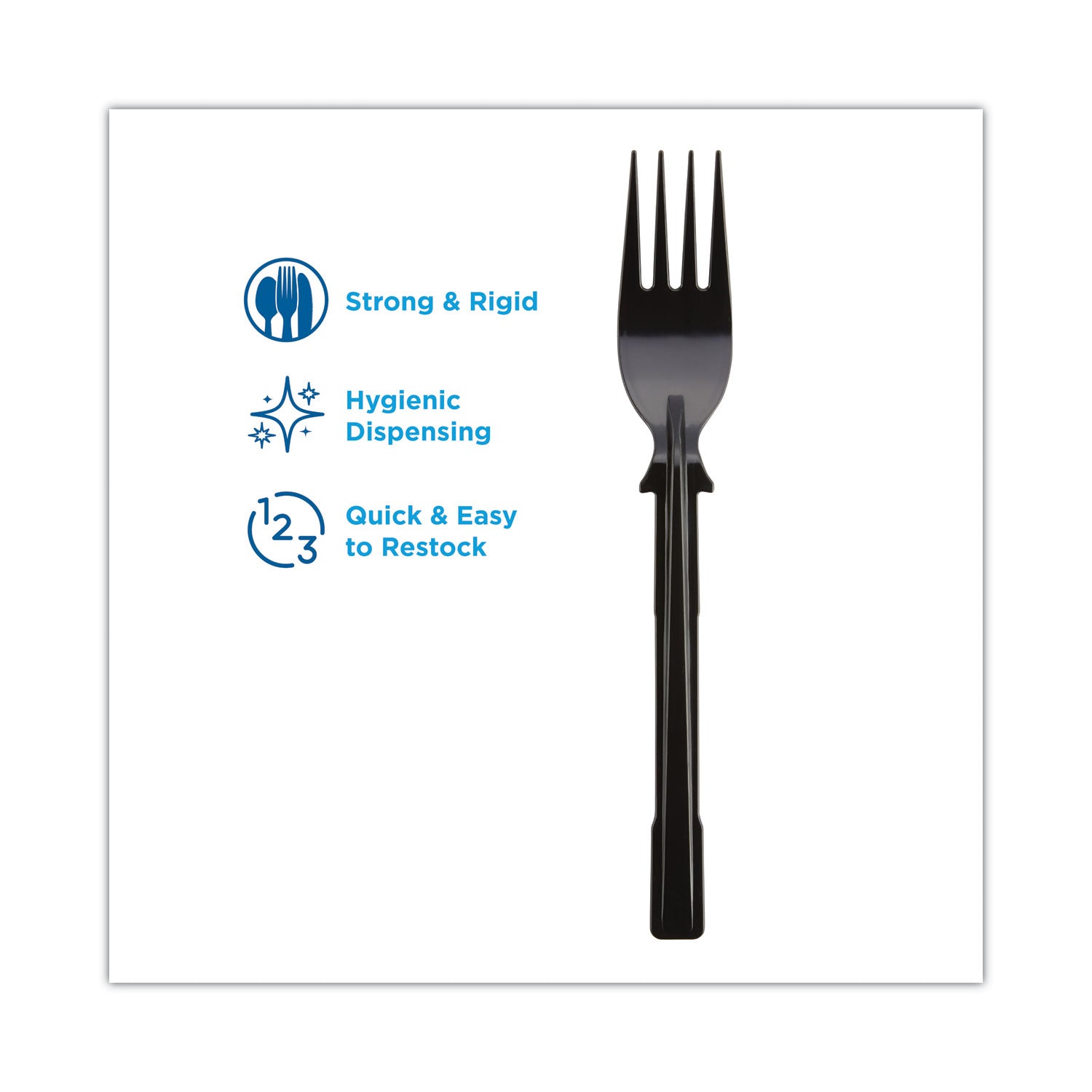 SmartStock Tri-Tower Dispensing System Cutlery, Forks, Mediumweight, Polystyrene, Black, 40/Cartridge, 24 Cartridges/Carton