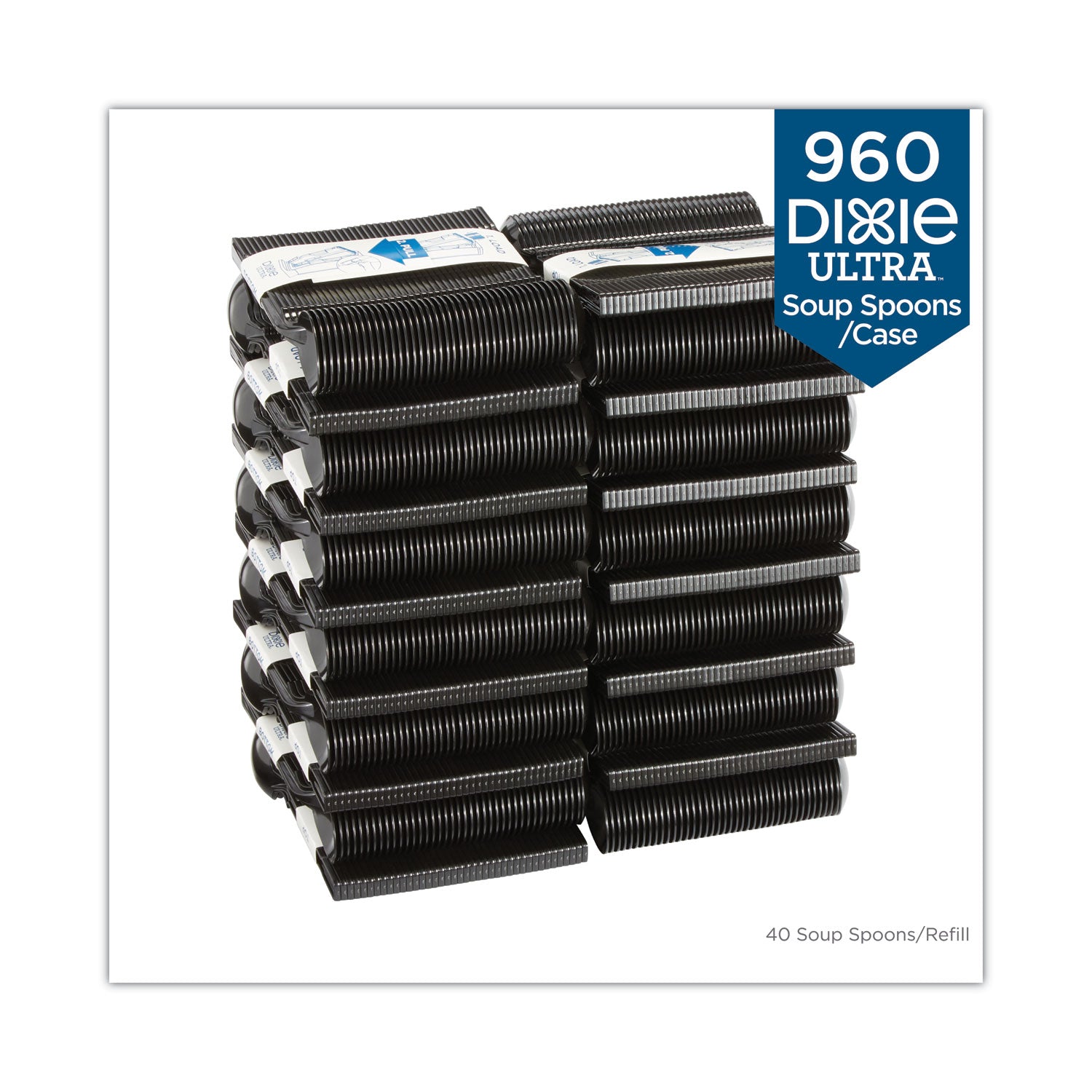 SmartStock Tri-Tower Dispensing System Cutlery, Soup Spoons, Mediumweight, Polystyrene, Black, 40/Cartridge, 24 Cartridges/CT