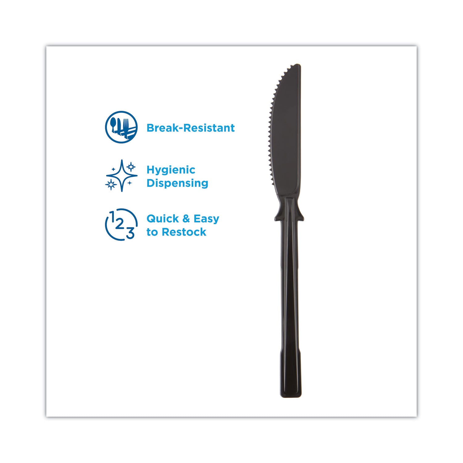 SmartStock Tri-Tower Dispensing System Cutlery, Knives, Mediumweight, Polypropylene, Black, 40/Pack, 24 Packs/Carton