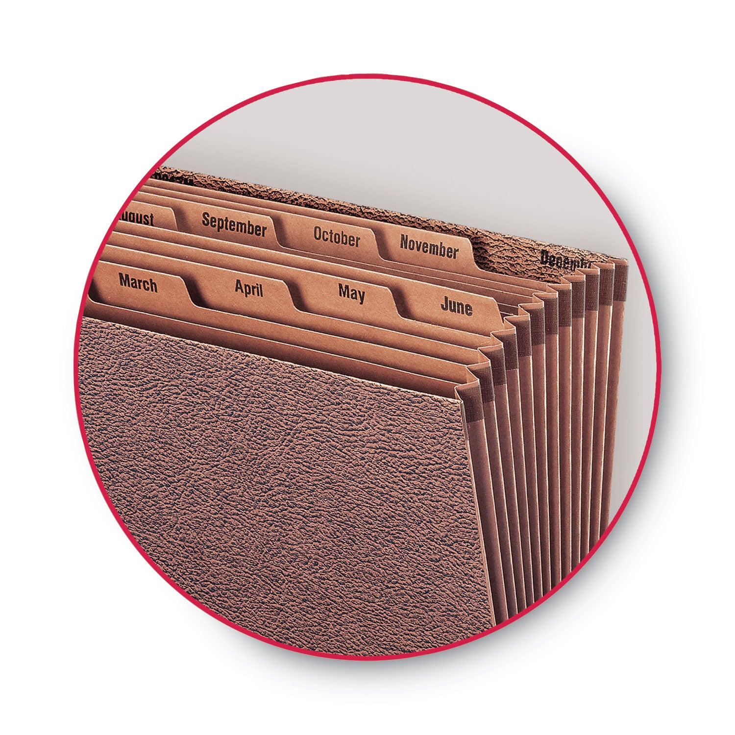 TUFF Expanding Open-Top Stadium File, 12 Sections, 1/12-Cut Tabs, Letter Size, Redrope - 