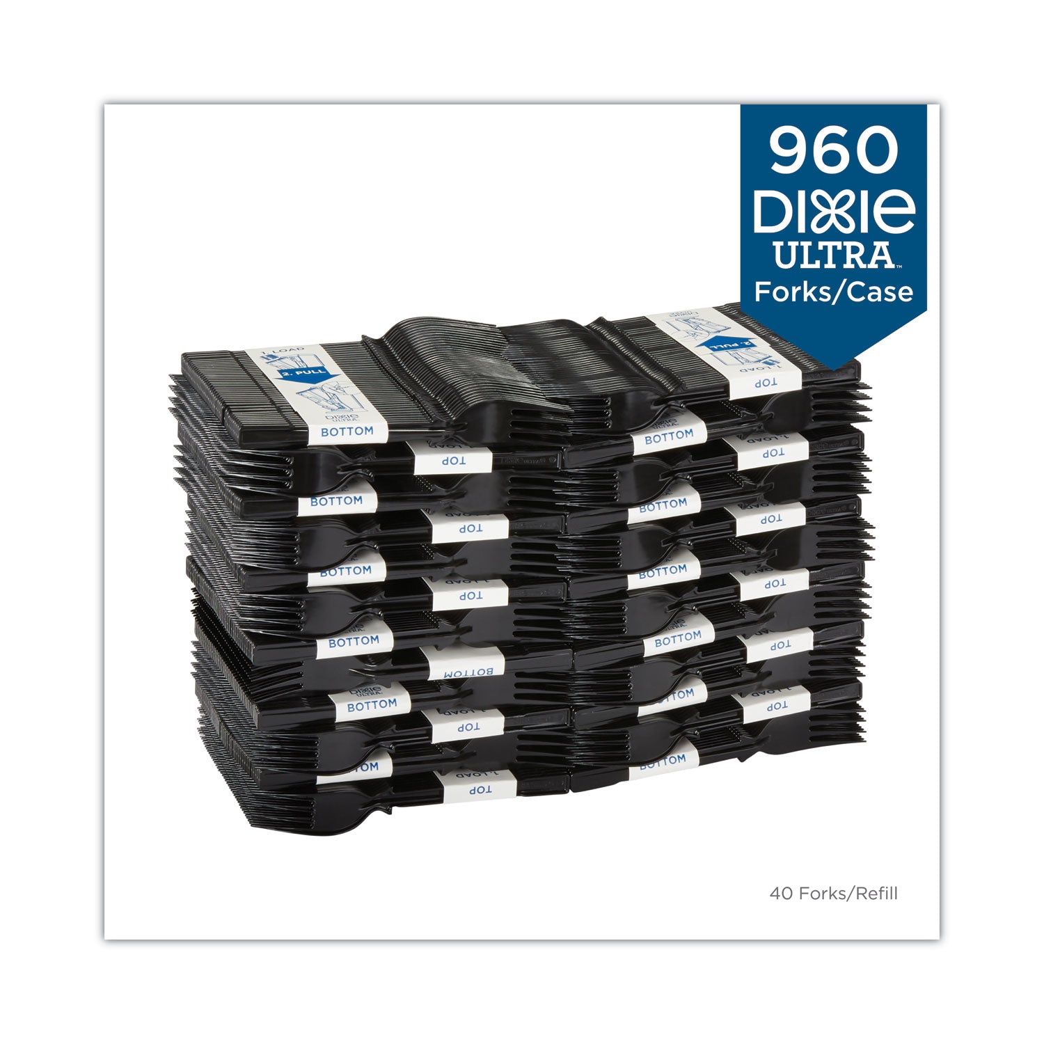 SmartStock Tri-Tower Dispensing System Cutlery, Forks, Mediumweight, Polystyrene, Black, 40/Cartridge, 24 Cartridges/Carton