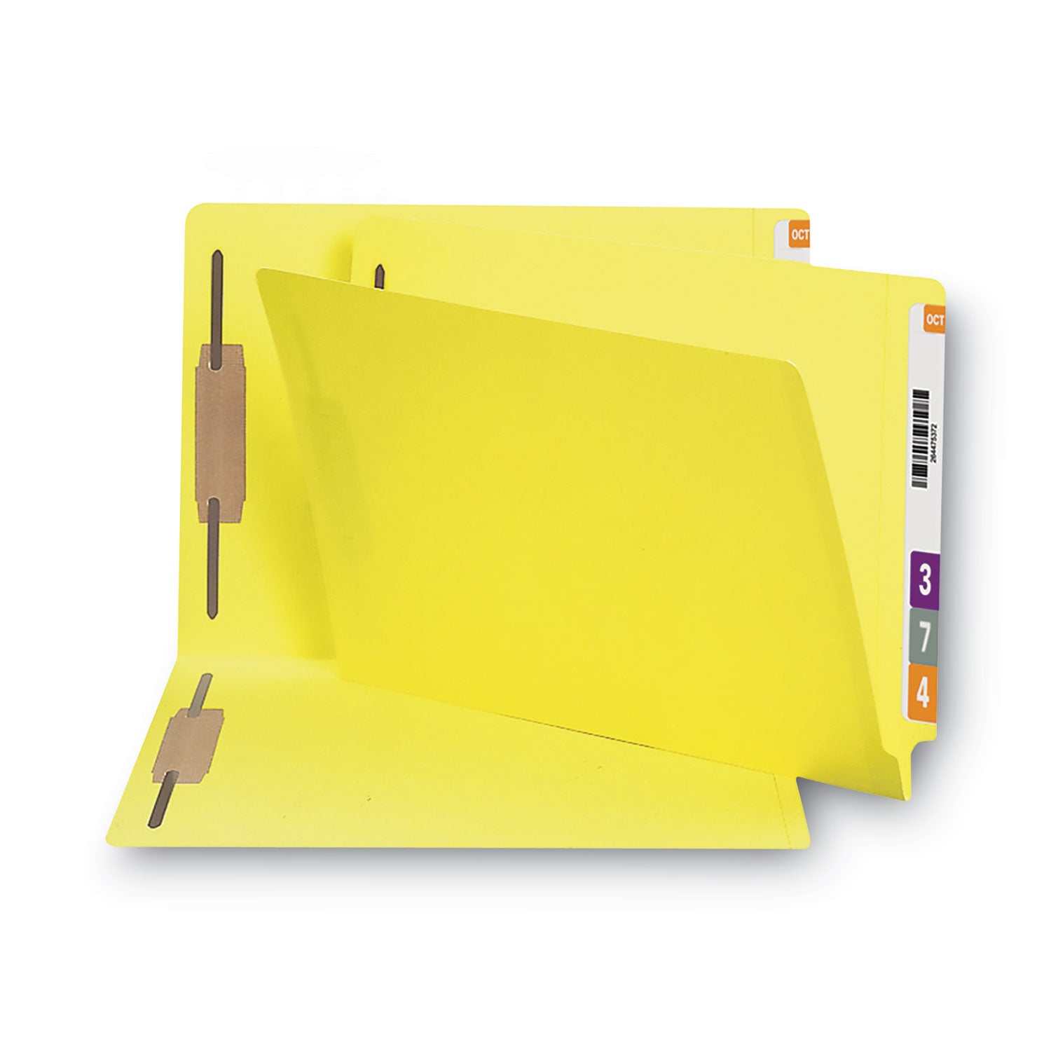 Heavyweight Colored End Tab Fastener Folders, 0.75" Expansion, 2 Fasteners, Legal Size, Yellow Exterior, 50/Box - 