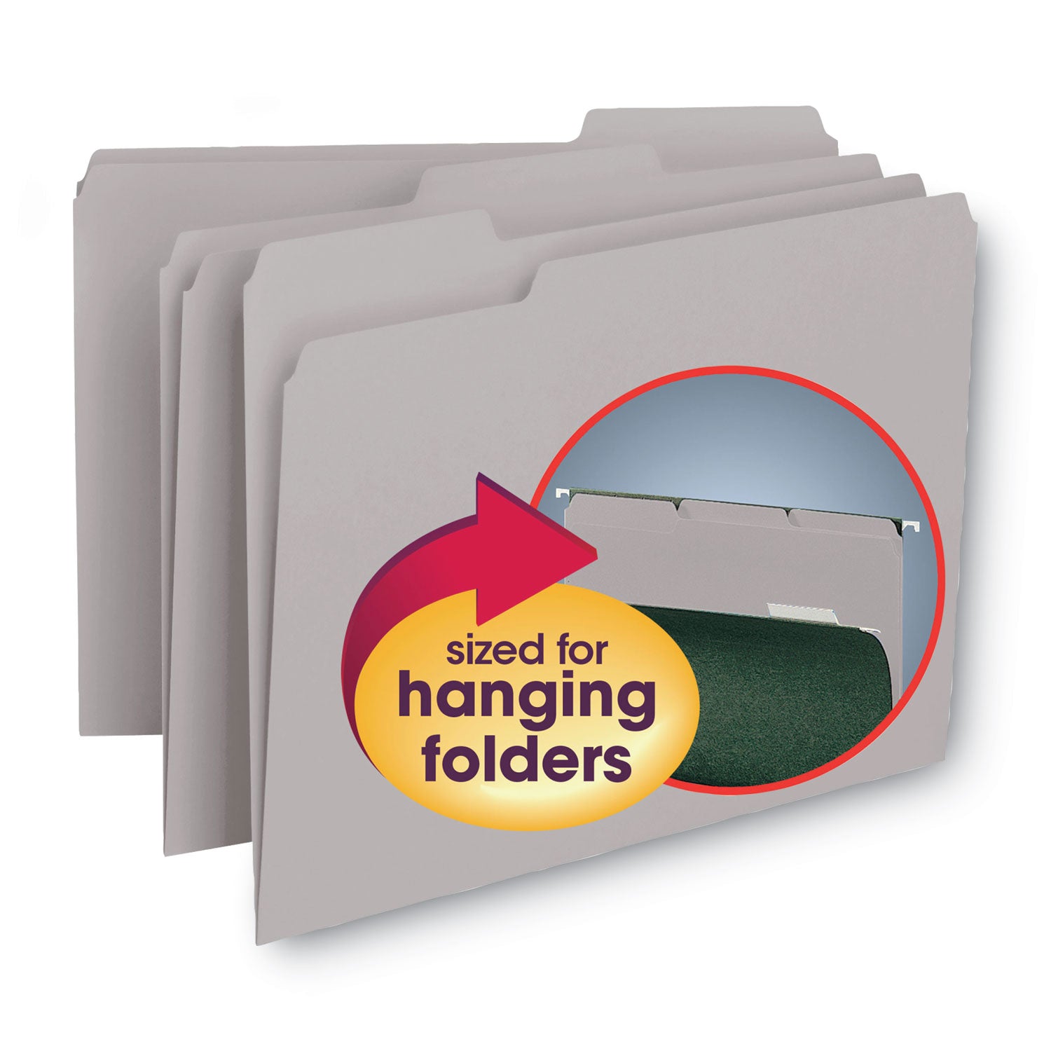 Interior File Folders, 1/3-Cut Tabs: Assorted, Letter Size, 0.75" Expansion, Gray, 100/Box