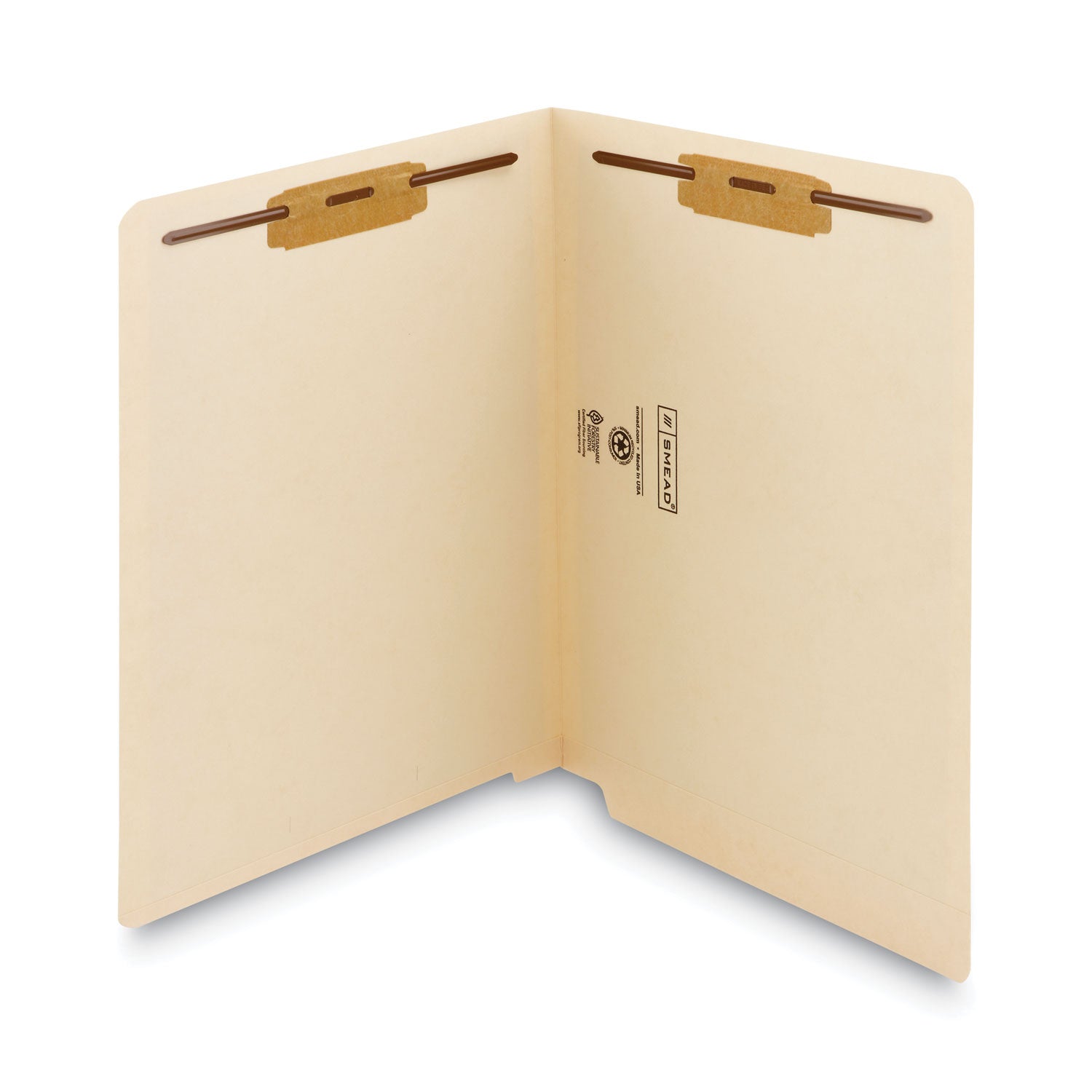 End Tab Fastener Folders with Reinforced Straight Tabs, 11-pt Manila, 2 Fasteners, Letter Size, Manila Exterior, 250/Box - 