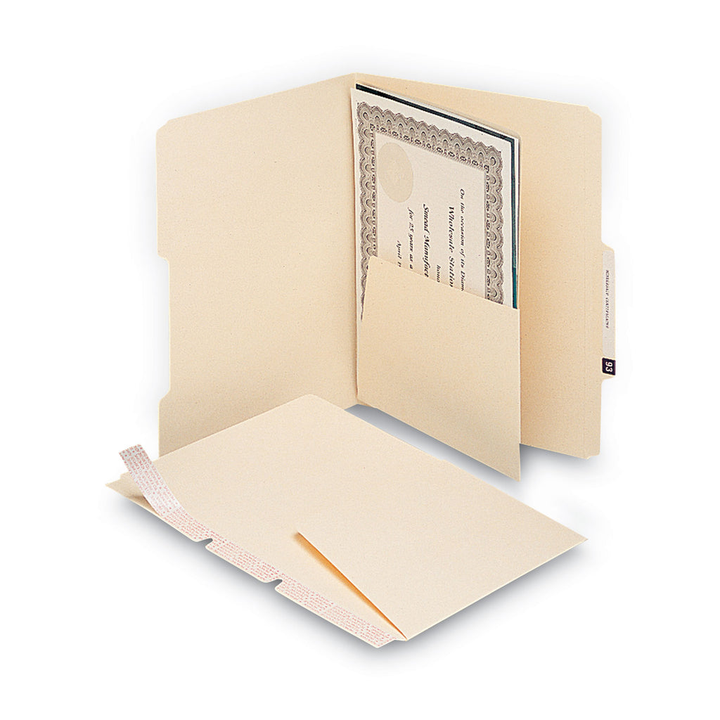 Self-Adhesive Folder Dividers with 5.5" Pockets for Top/End Tab Folders, 1 Fastener, Letter Size, Manila, 25/Pack