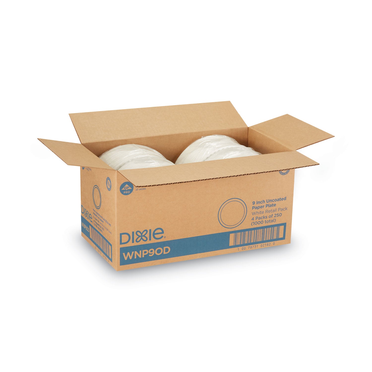 White Paper Plates, 9" dia, 250/Pack, 4 Packs/Carton - 