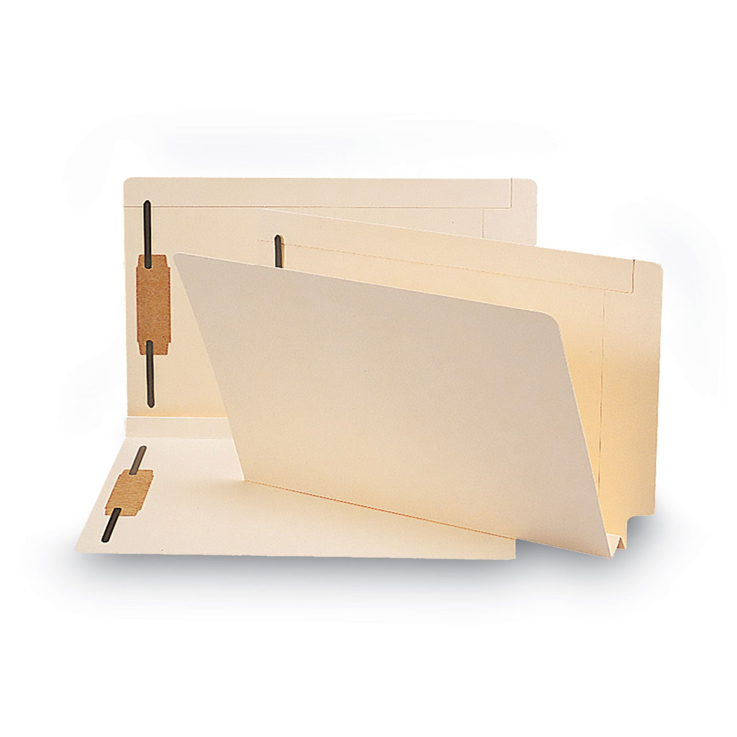 End Tab W-Fold Fastener Folders with Reinforced Tabs, 1.5" Expansion, 2 Fasteners, Legal Size, Manila, 50/Box - 