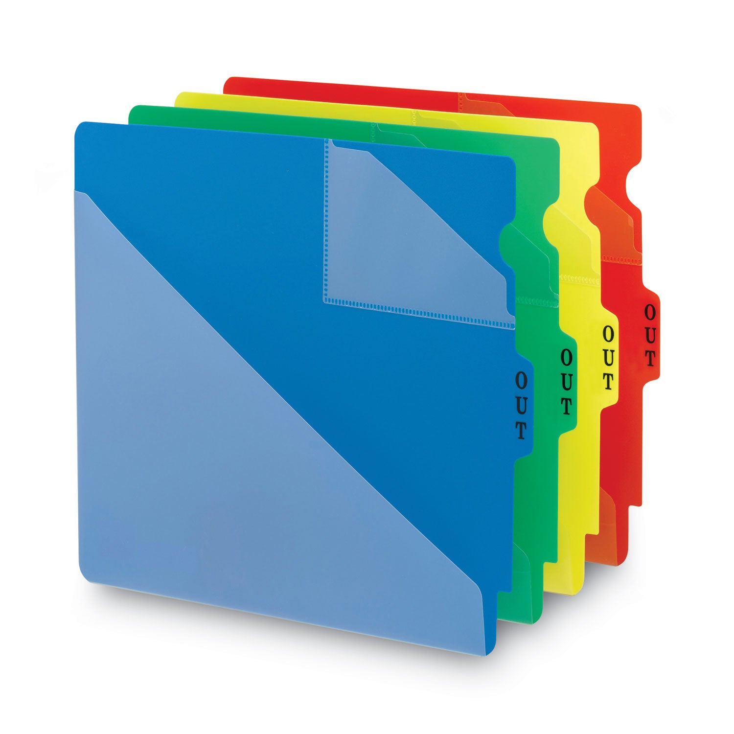 End Tab Poly Out Guides, Two-Pocket Style, 1/3-Cut End Tab, Out, 8.5 x 11, Red, 50/Box - 