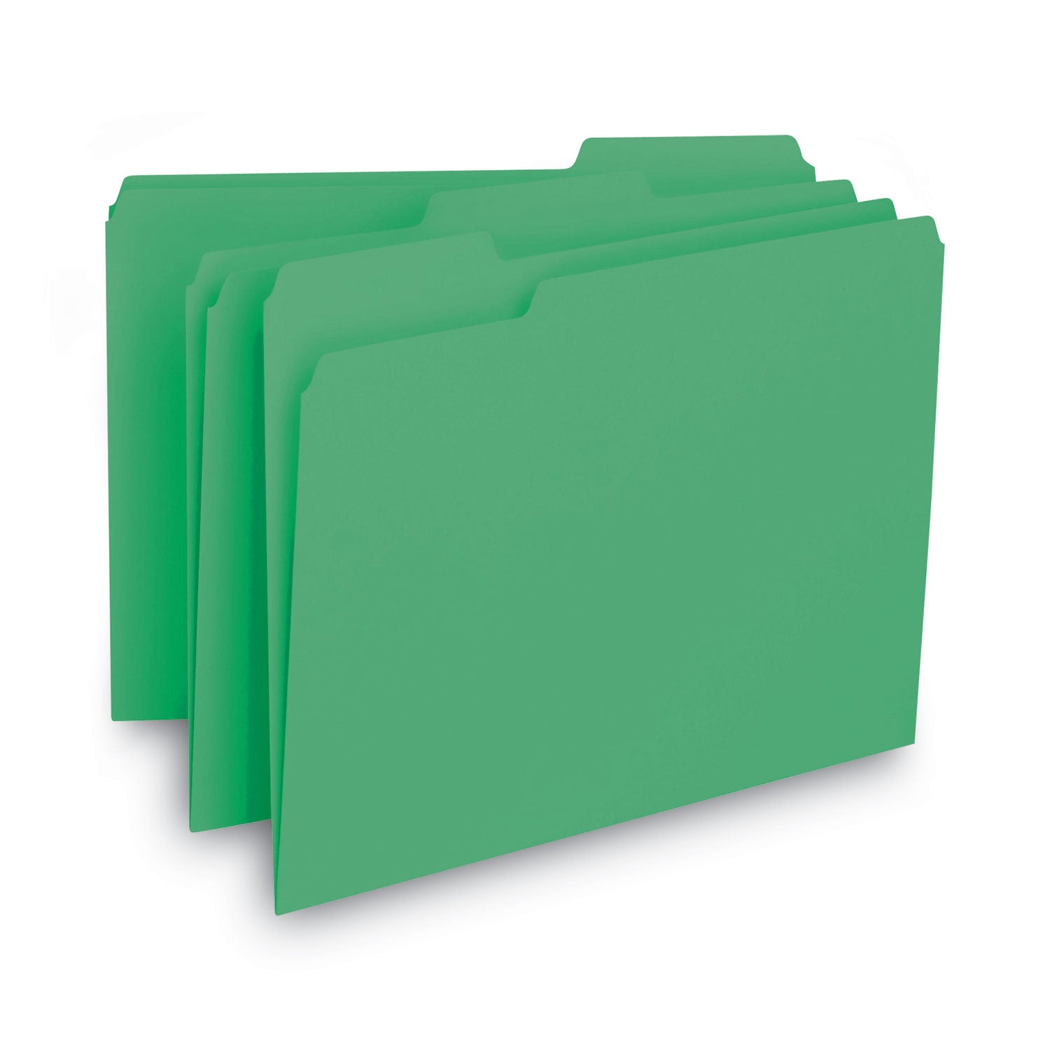 Interior File Folders, 1/3-Cut Tabs: Assorted, Letter Size, 0.75" Expansion, Green, 100/Box - 