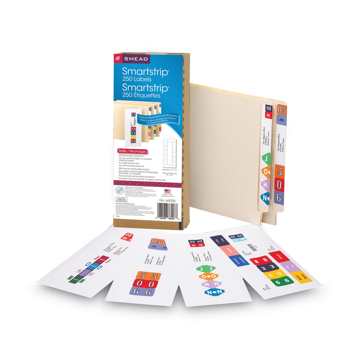 Color-Coded Smartstrip Refill Label Forms, Inkjet Printer, Assorted, 1.5 x 7.5, White, 250/Pack