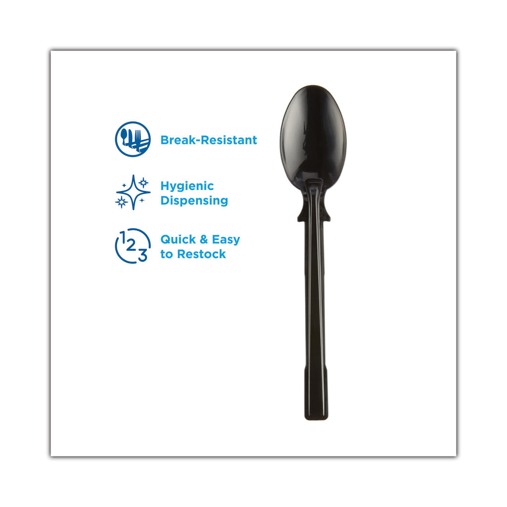 SmartStock Tri-Tower Dispensing System Cutlery, Teaspoons, Mediumweight, Polypropylene, Black, 40/Pack, 24 Packs/Carton