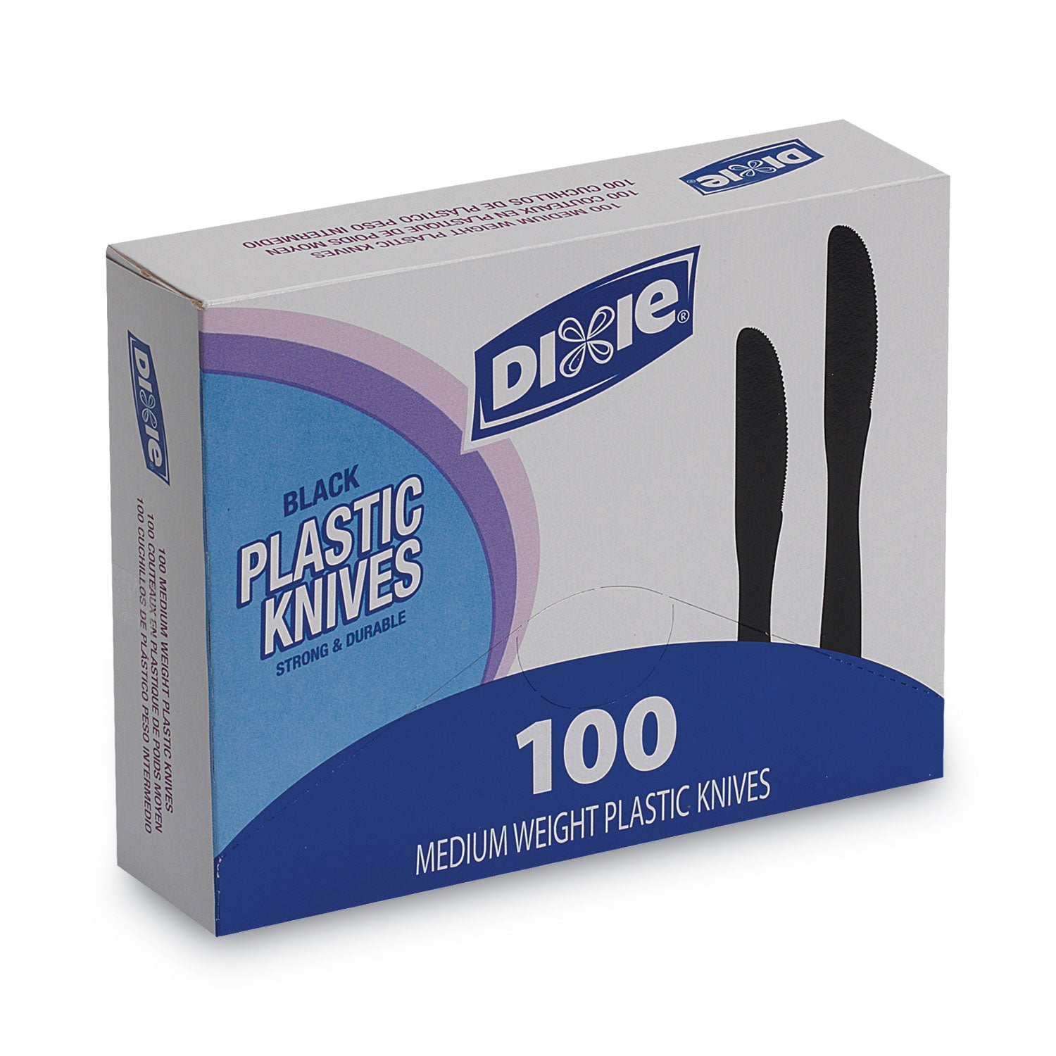 Plastic Tableware, Heavy Mediumweight Knives, Black, 100/Box - 