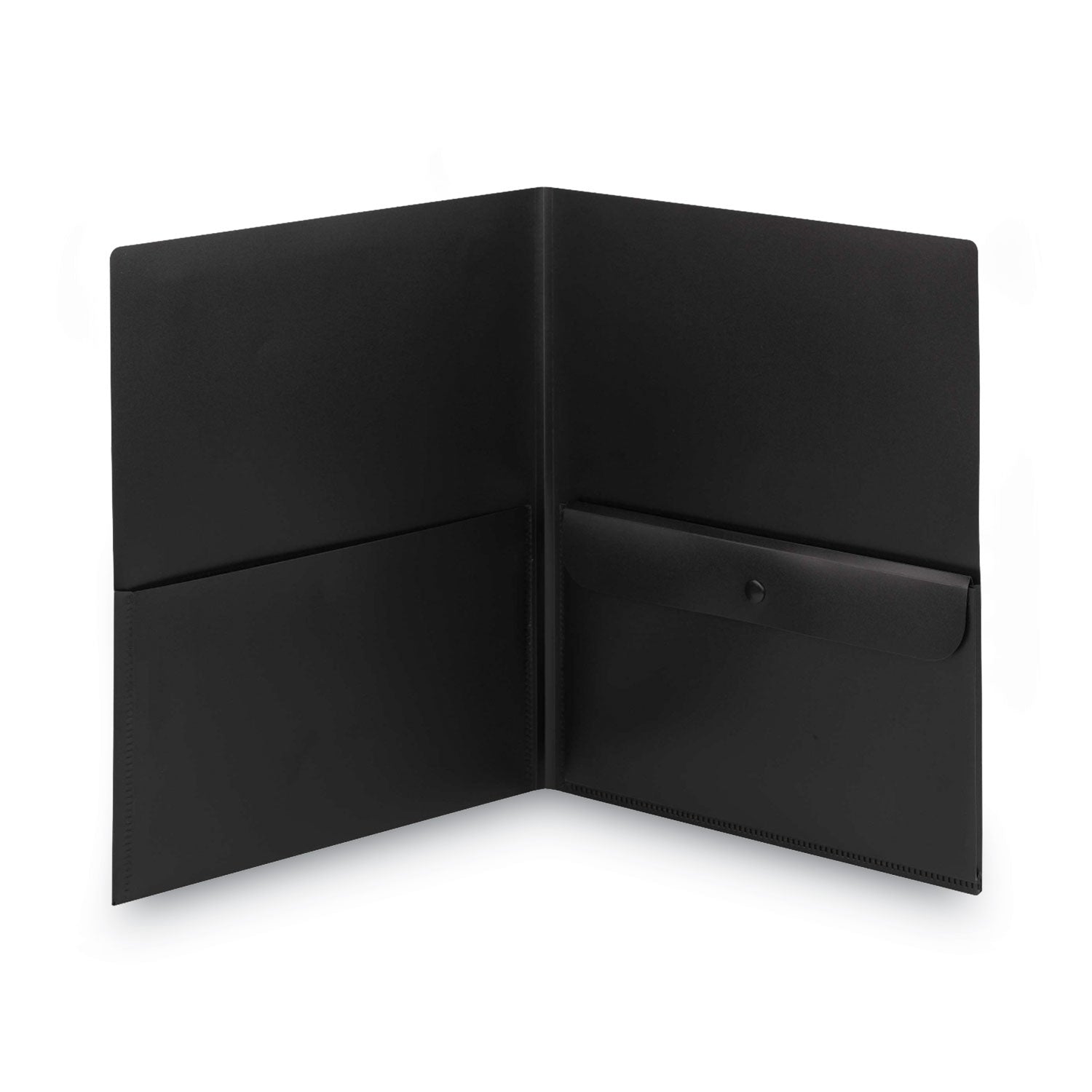 Poly Two-Pocket Folder with Snap Closure Security Pocket, 100-Sheet Capacity, 11 x 8.5, Black, 5/Pack - 