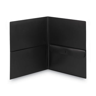 Poly Two-Pocket Folder with Snap Closure Security Pocket, 100-Sheet Capacity, 11 x 8.5, Black, 5/Pack - 