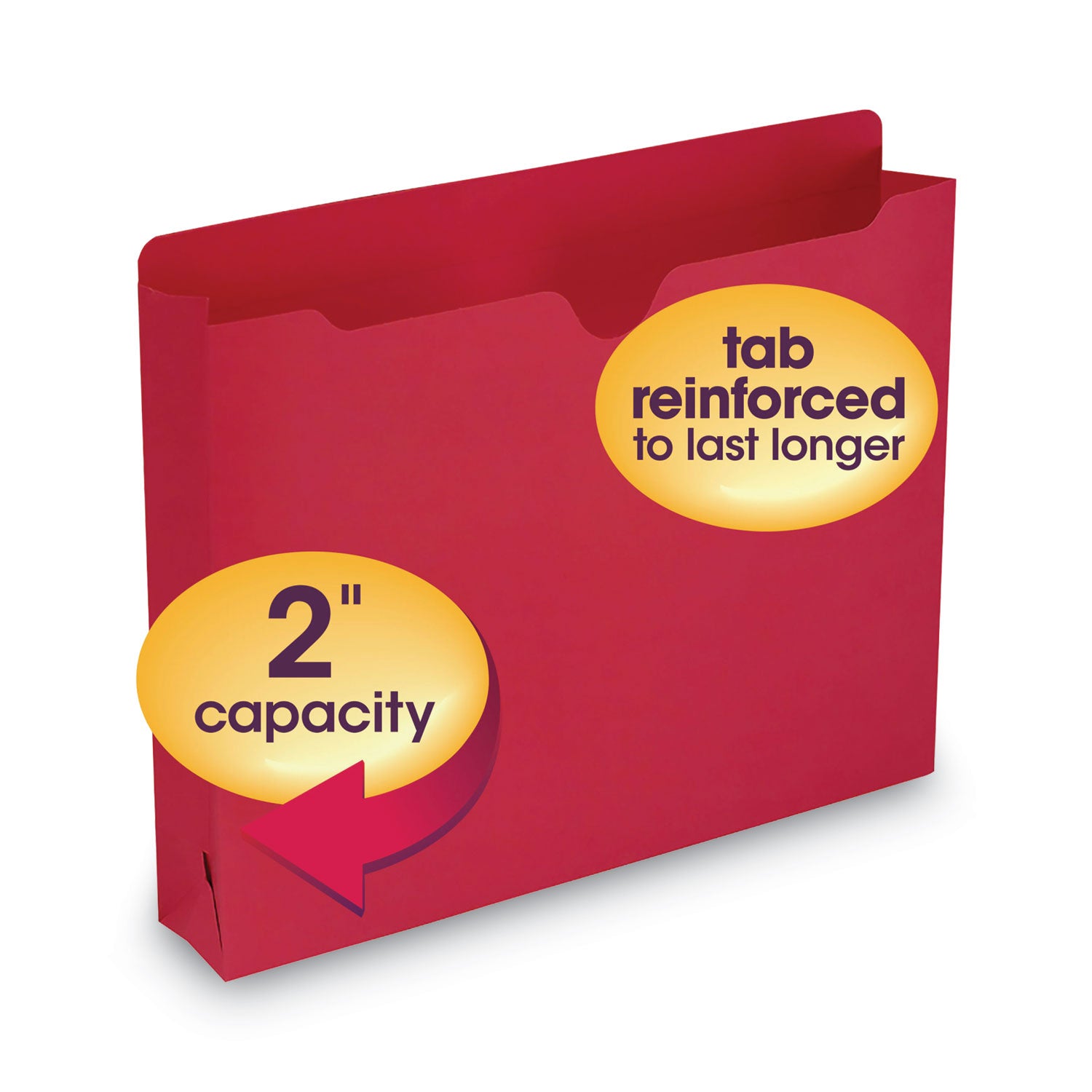 Colored File Jackets with Reinforced Double-Ply Tab, Straight Tab, Letter Size, Red, 50/Box - 