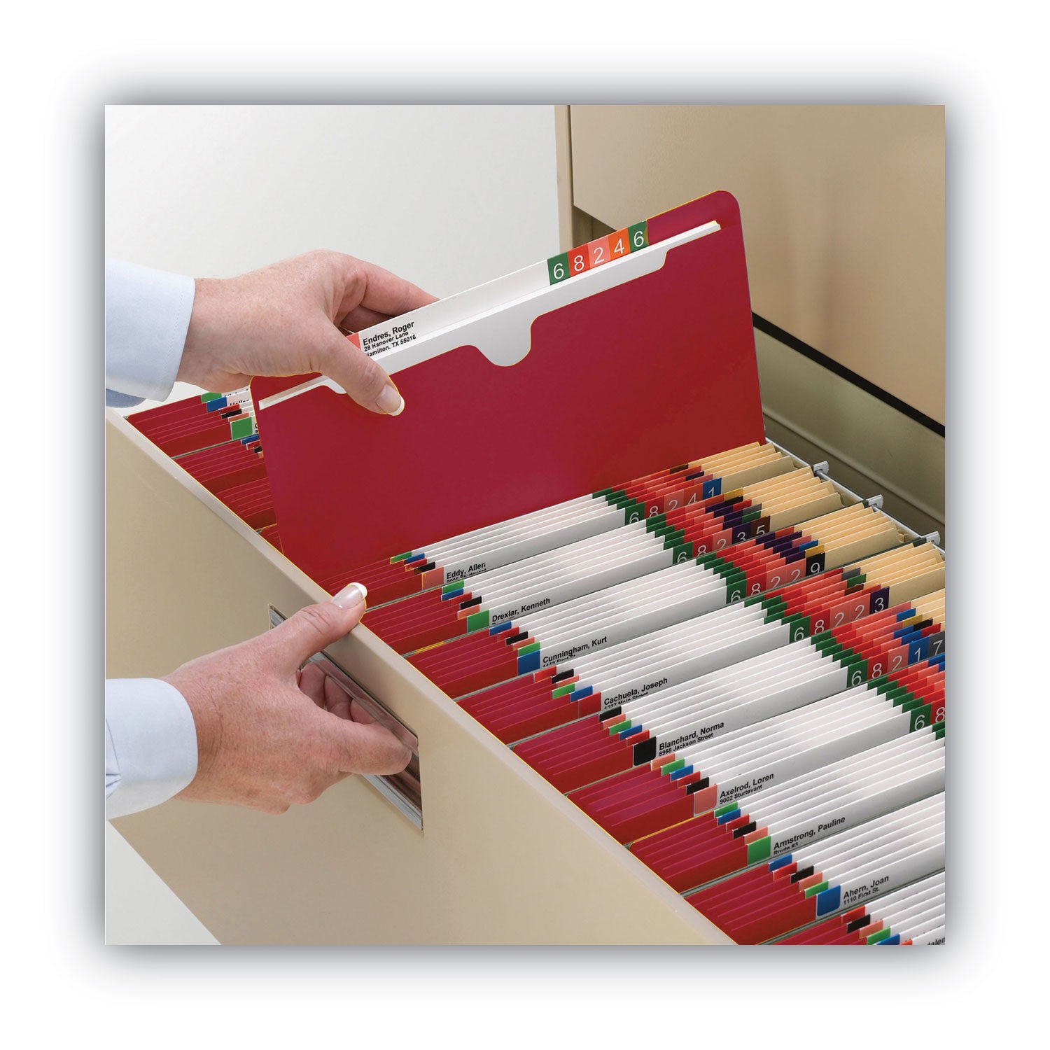 Colored File Jackets with Reinforced Double-Ply Tab, Straight Tab, Letter Size, Red, 50/Box - 