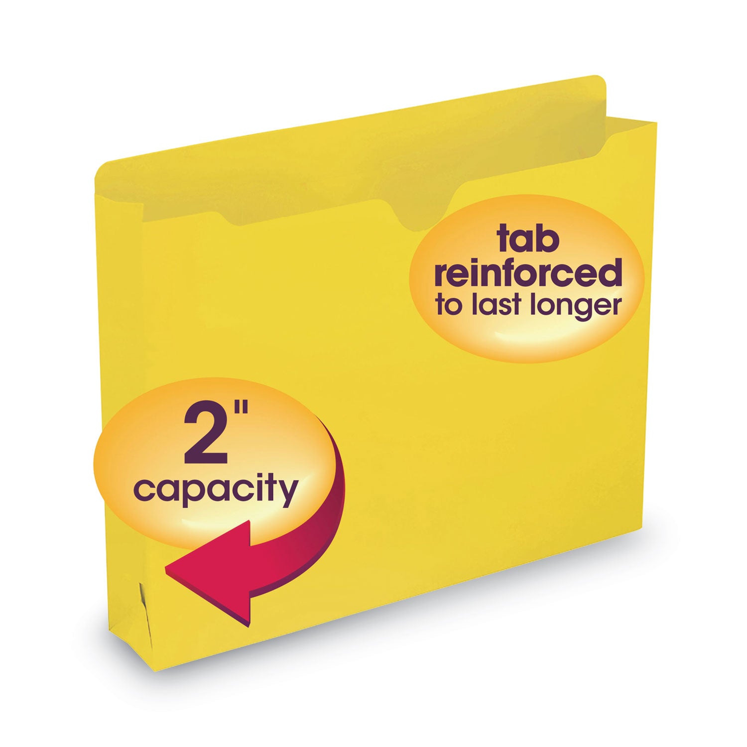 Colored File Jackets with Reinforced Double-Ply Tab, Straight Tab, Letter Size, Yellow, 50/Box - 