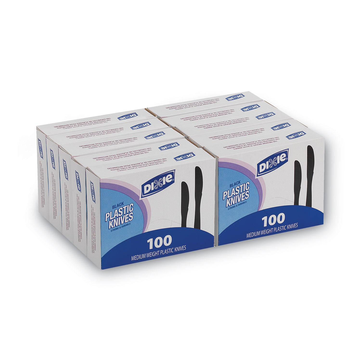 Plastic Tableware, Heavy Mediumweight Knives, Black, 100/Box