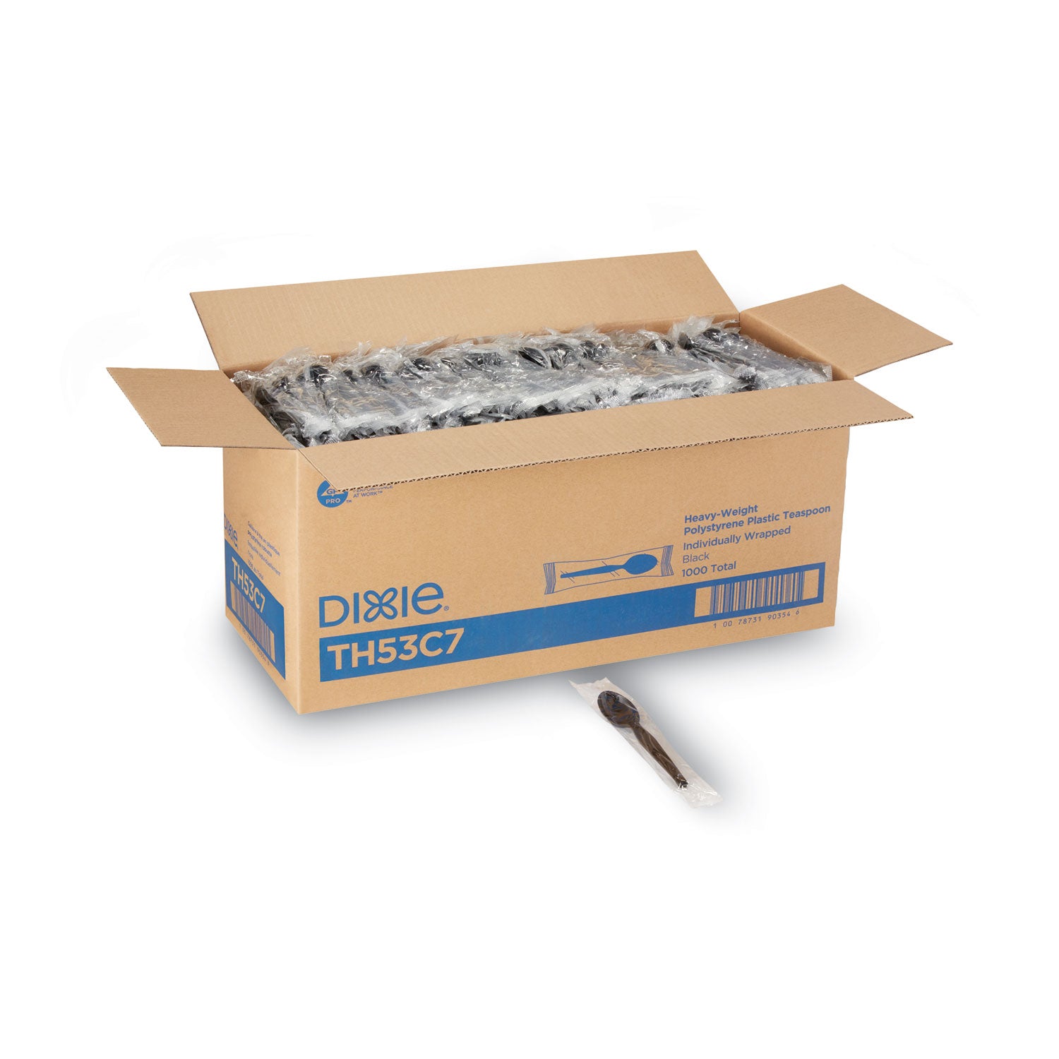 Individually Wrapped Heavyweight Teaspoons, Polystyrene, Black 1,000/Carton