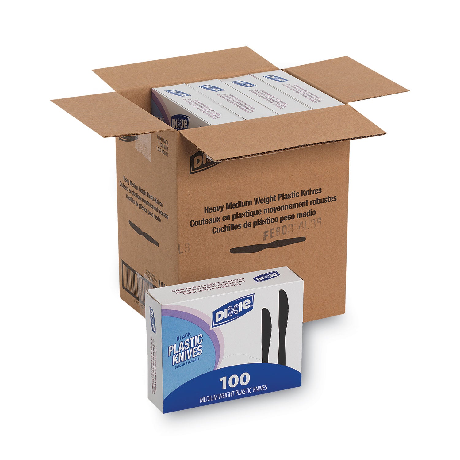 Plastic Tableware, Heavy Mediumweight Knives, Black, 100/Box