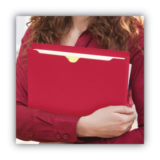 Colored File Jackets with Reinforced Double-Ply Tab, Straight Tab, Letter Size, Red, 50/Box - 
