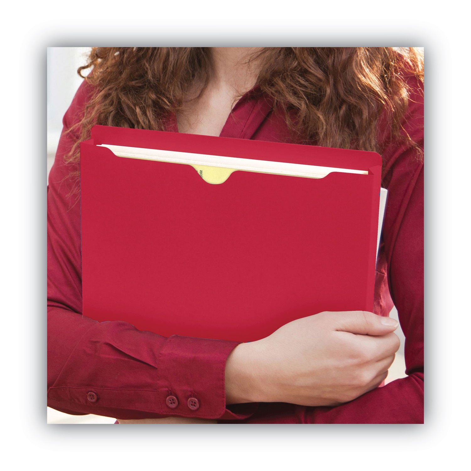Colored File Jackets with Reinforced Double-Ply Tab, Straight Tab, Letter Size, Red, 50/Box - 
