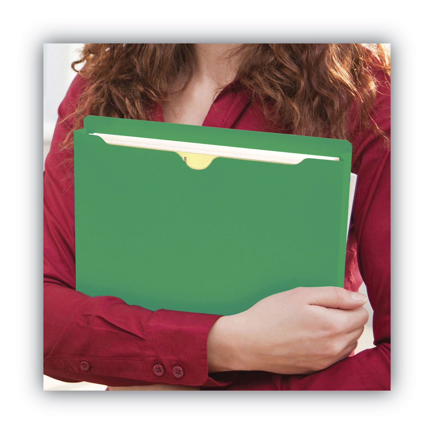 Colored File Jackets with Reinforced Double-Ply Tab, Straight Tab, Letter Size, Green, 50/Box - 