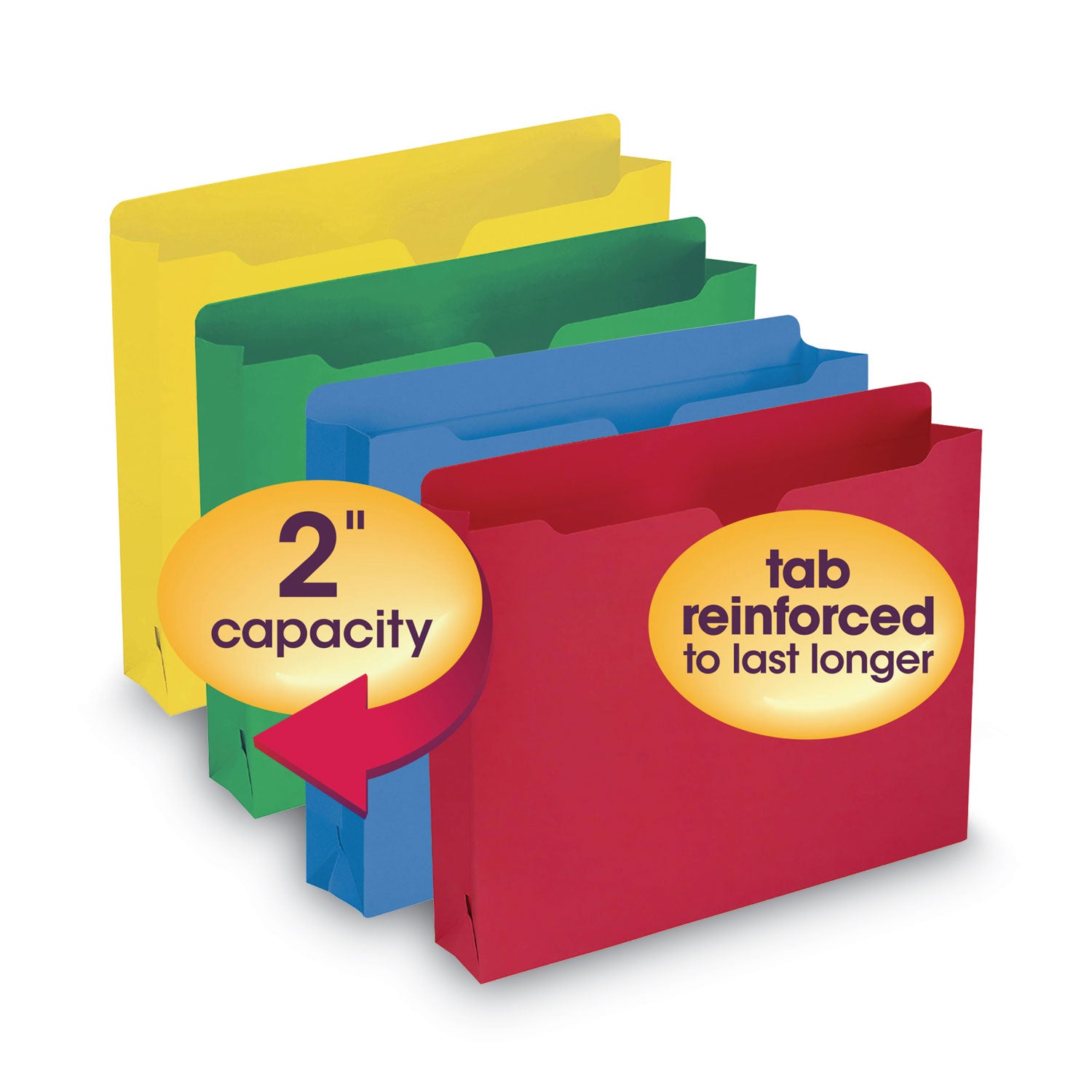 Colored File Jackets with Reinforced Double-Ply Tab, Straight Tab, Letter Size, Assorted Colors, 50/Box - 