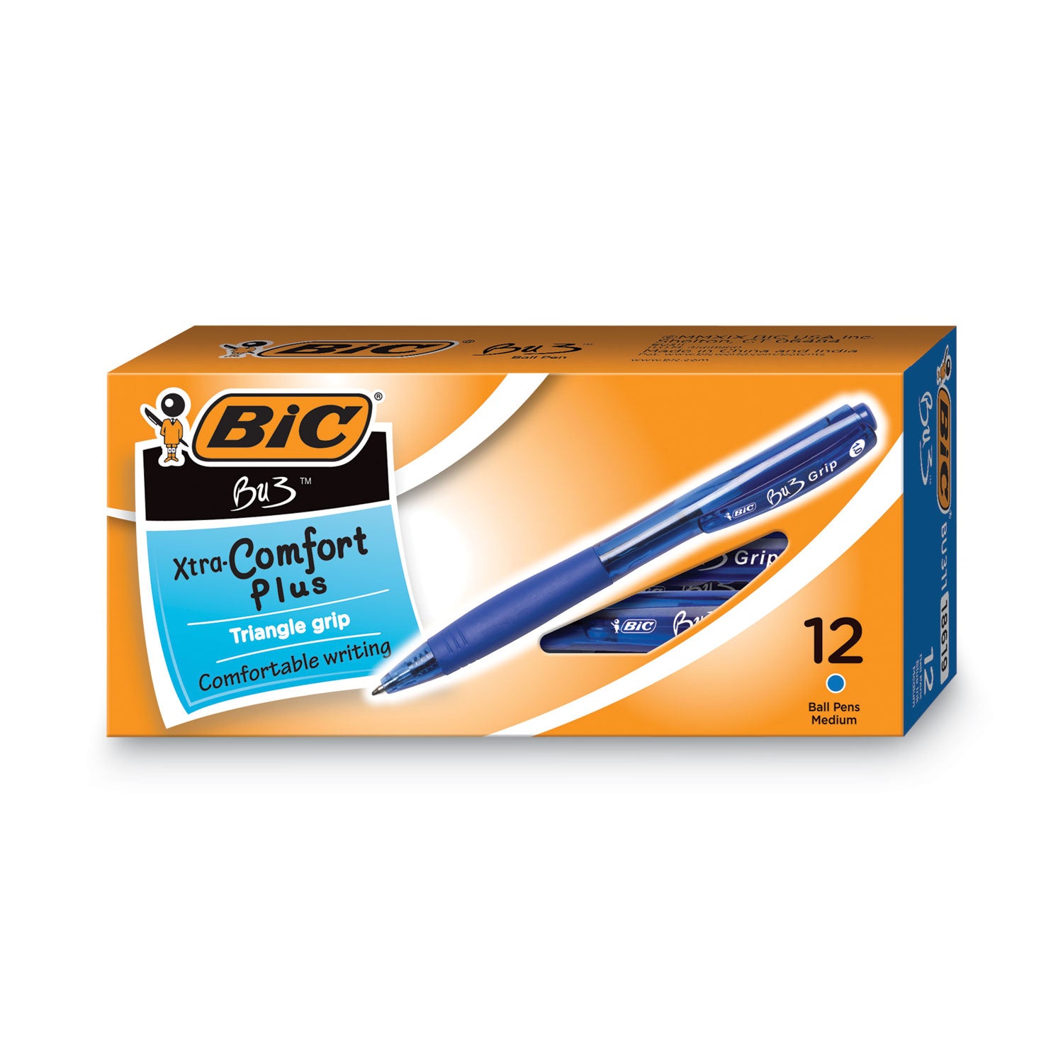 BU3 Ballpoint Pen, Retractable, Bold 1 mm, Blue Ink, Translucent Blue/Blue Barrel, Dozen - 