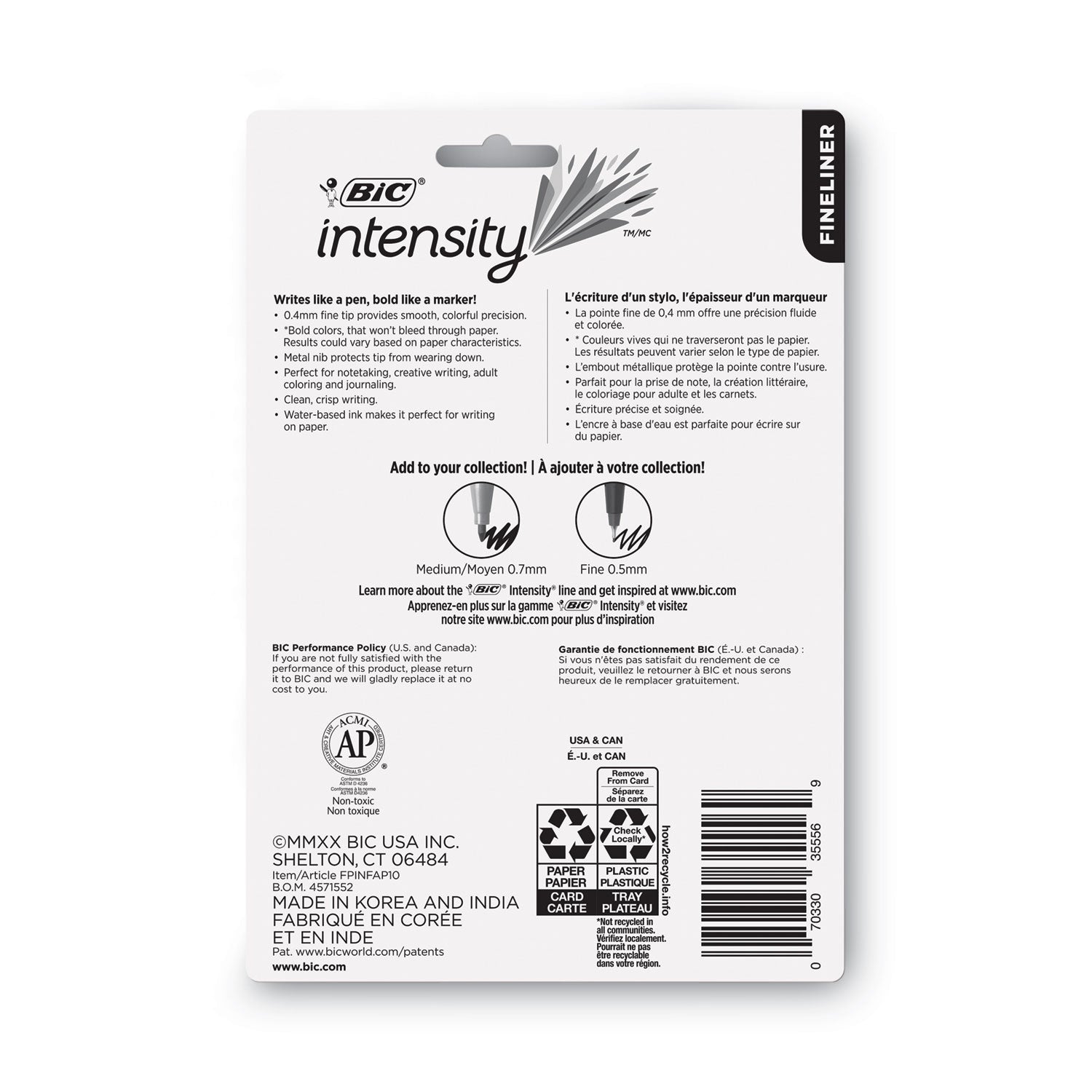 Intensity Porous Point Pen, Stick, Extra-Fine 0.4 mm, Assorted Ink and Barrel Colors, 10/Pack