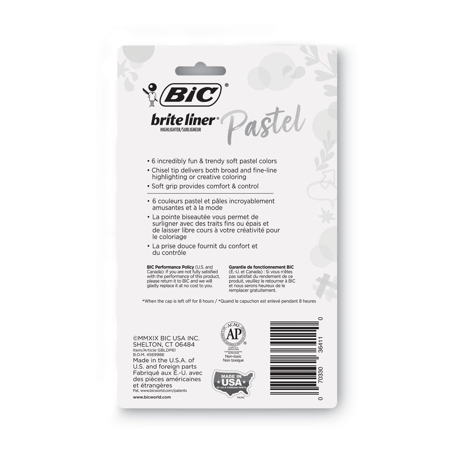 Brite Liner Grip Pocket Highlighter, Assorted Ink Colors, Chisel Tip, Assorted Barrel Colors, 6/Pack
