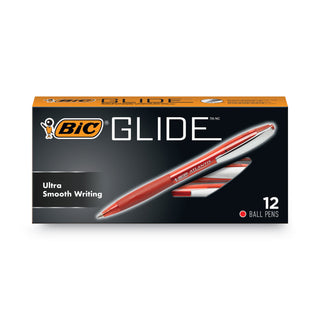 GLIDE Ballpoint Pen, Retractable, Medium 1 mm, Red Ink, Red Barrel, Dozen - 