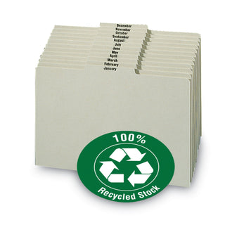 100% Recycled Monthly Top Tab File Guide Set, 1/3-Cut Top Tab, January to December, 8.5 x 11, Green, 12/Set - 