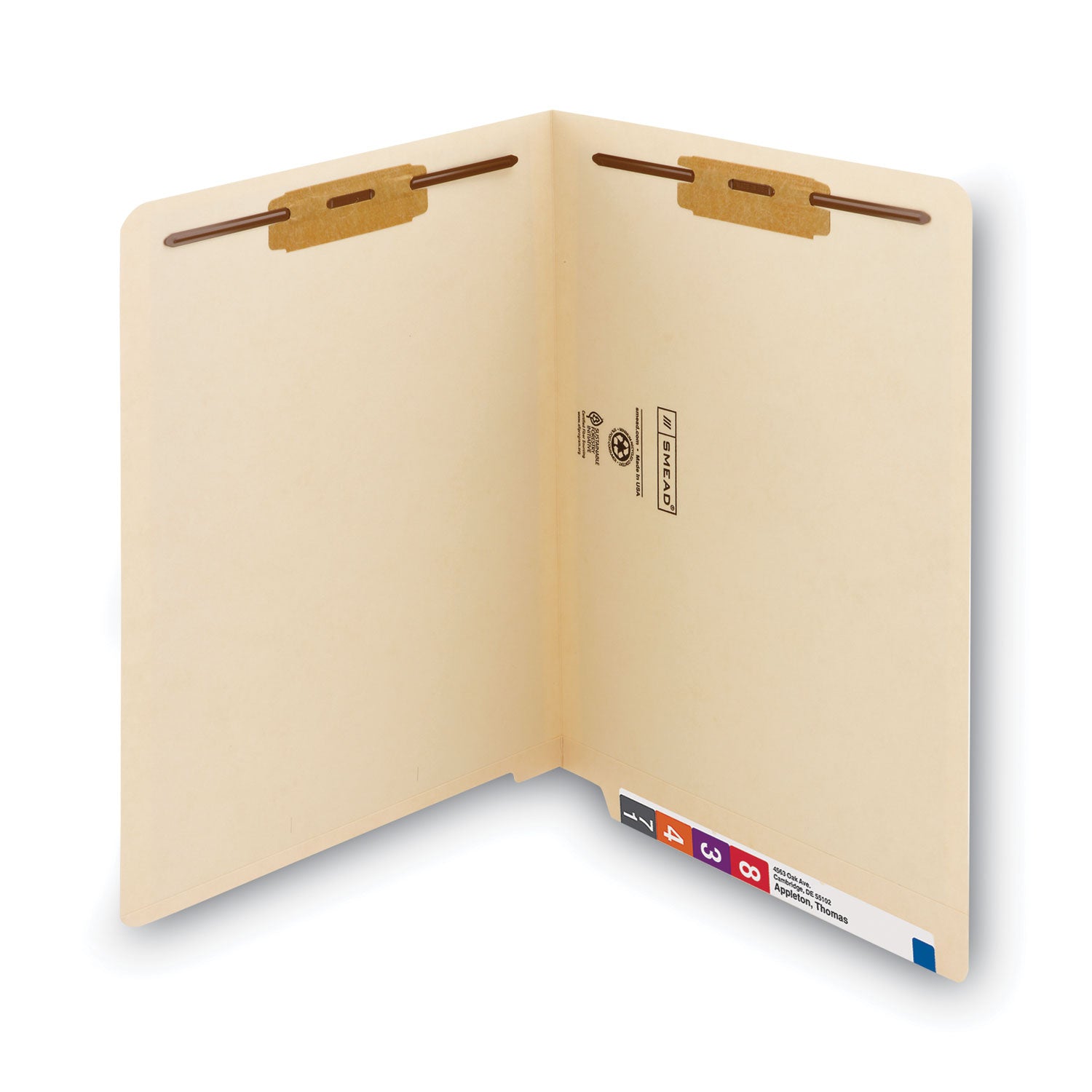 End Tab Fastener Folders with Reinforced Straight Tabs, 14-pt Manila, 2 Fasteners, Letter Size, Manila Exterior, 50/Box - 