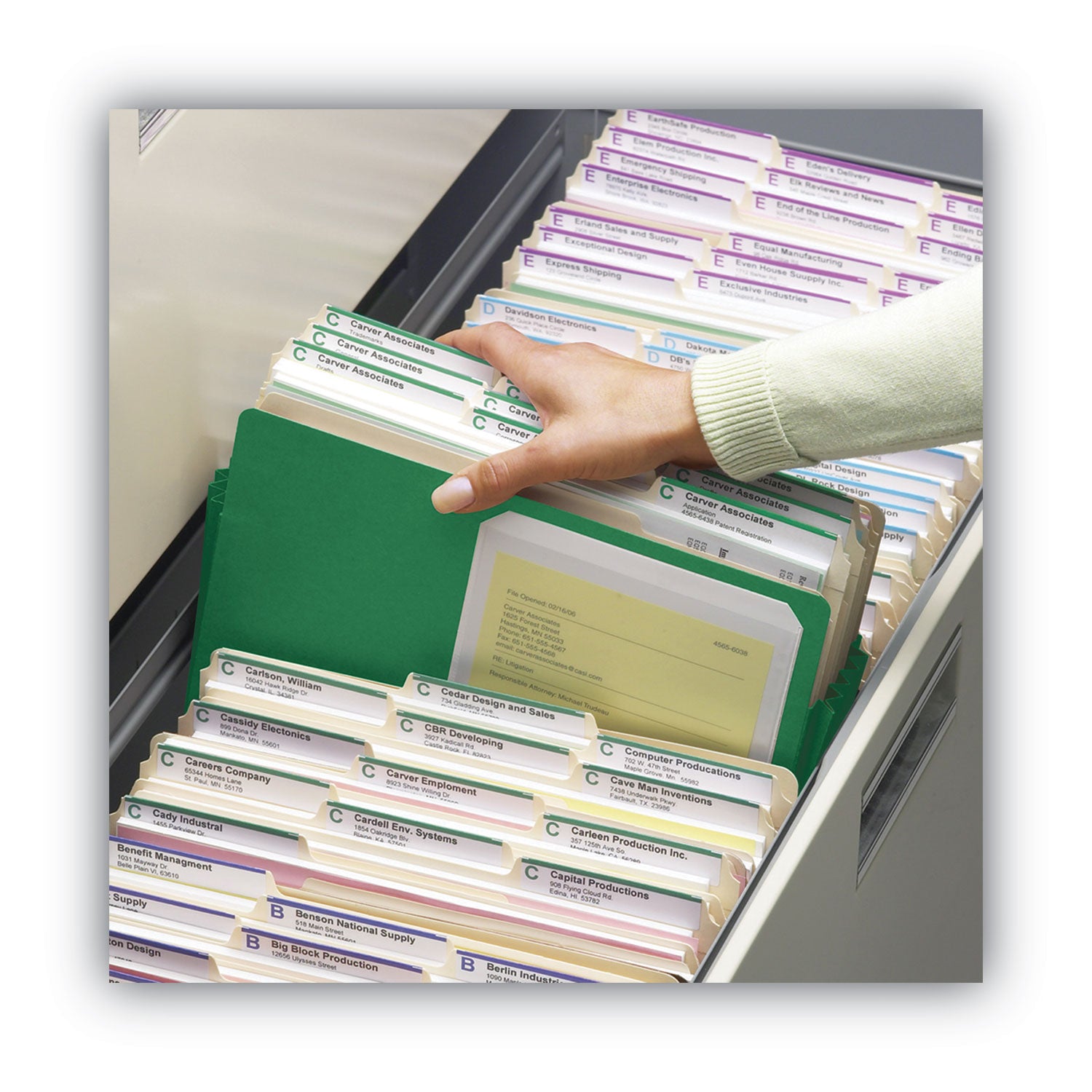 Colored File Pockets, 3.5" Expansion, Letter Size, Green - 