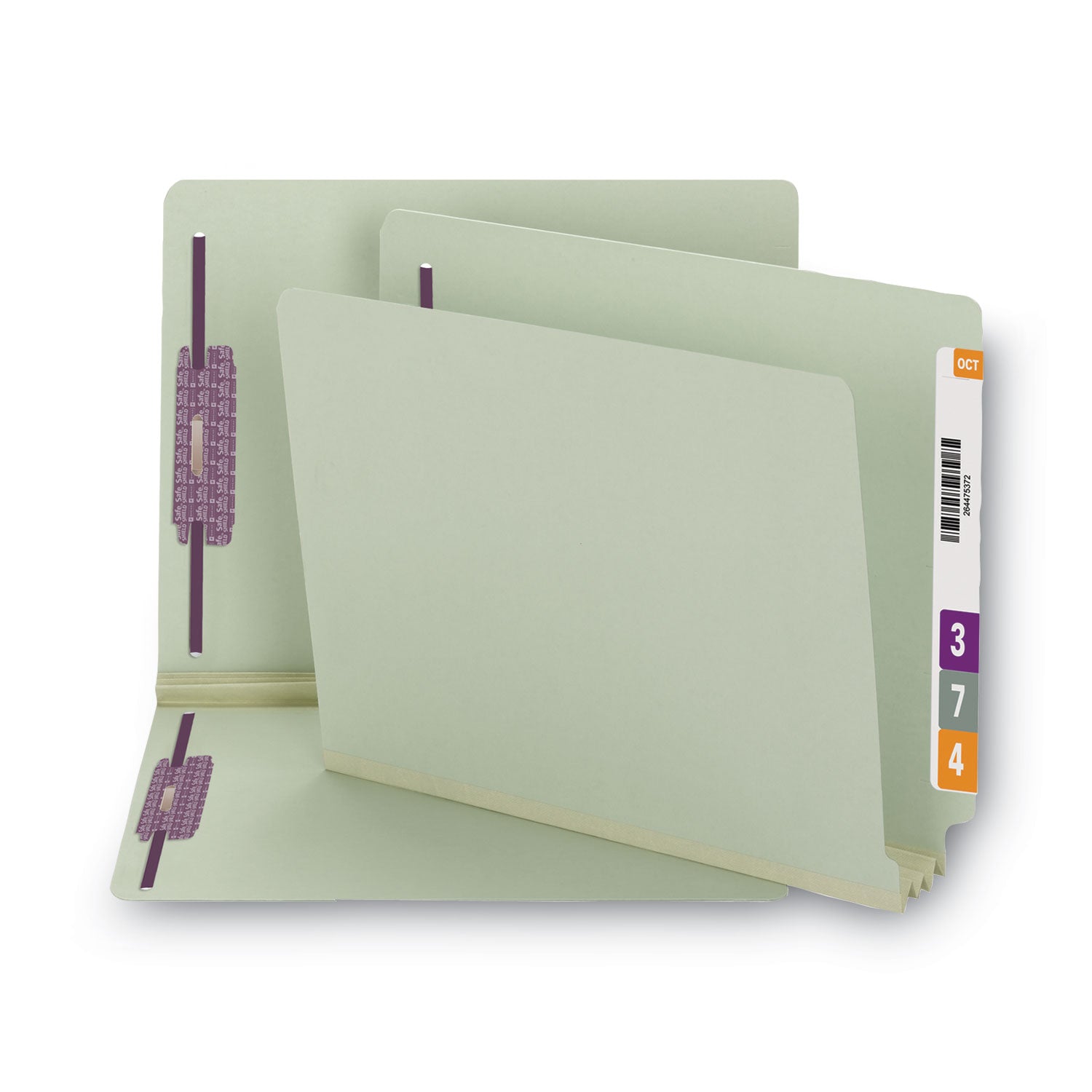 End Tab Pressboard Classification Folders, Two SafeSHIELD Coated Fasteners, 3" Expansion, Letter Size, Gray-Green, 25/Box - 