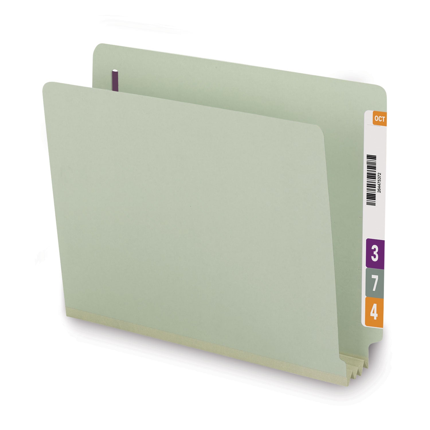 End Tab Pressboard Classification Folders, Two SafeSHIELD Coated Fasteners, 3" Expansion, Letter Size, Gray-Green, 25/Box - 