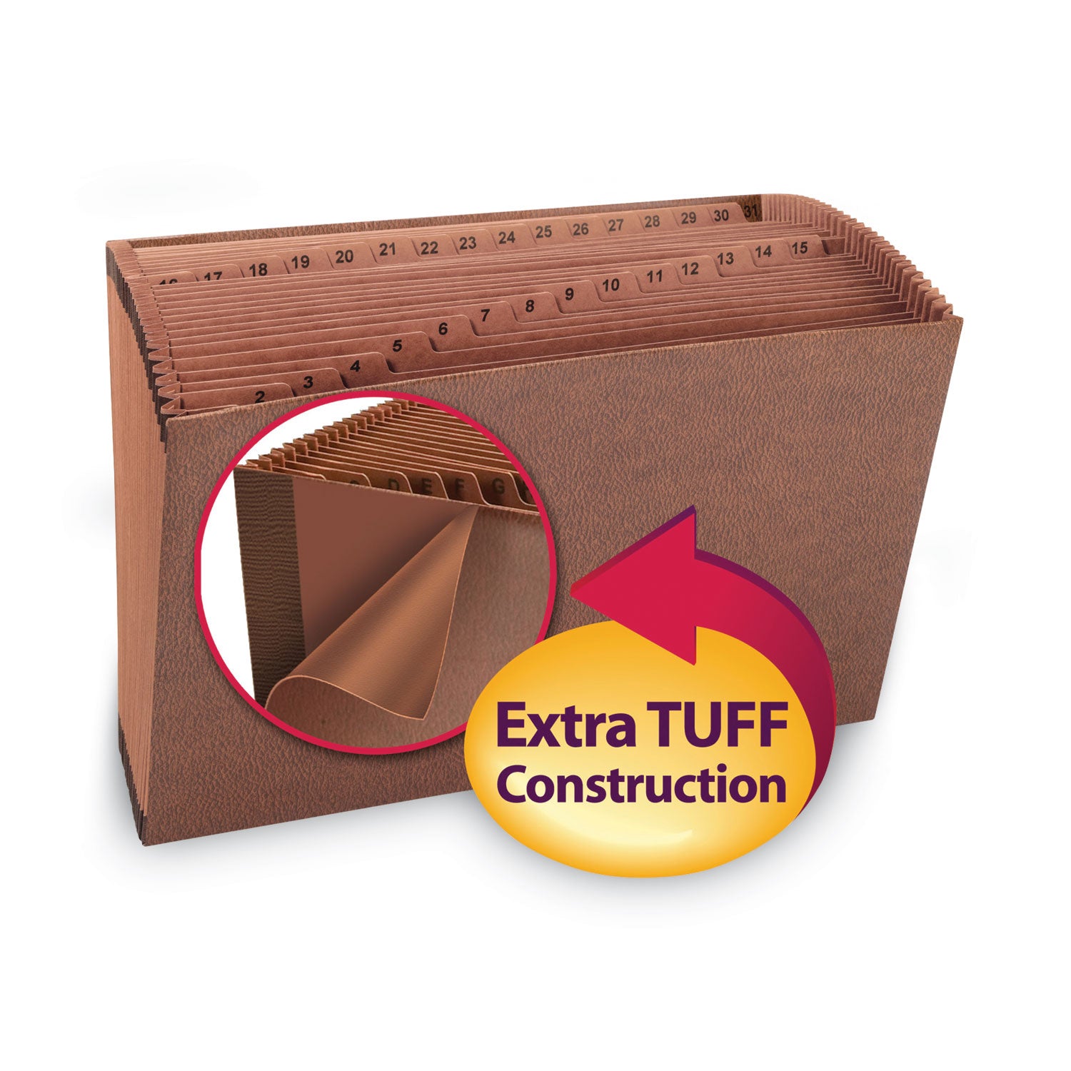 TUFF Expanding Open-Top Stadium File, 31 Sections, 1/31-Cut Tabs, Legal Size, Redrope - 