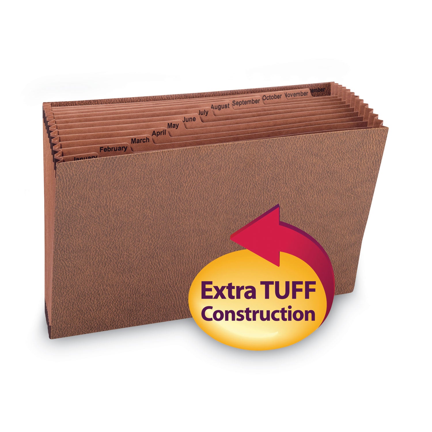 TUFF Expanding Open-Top Stadium File, 12 Sections, 1/12-Cut Tabs, Legal Size, Redrope - 