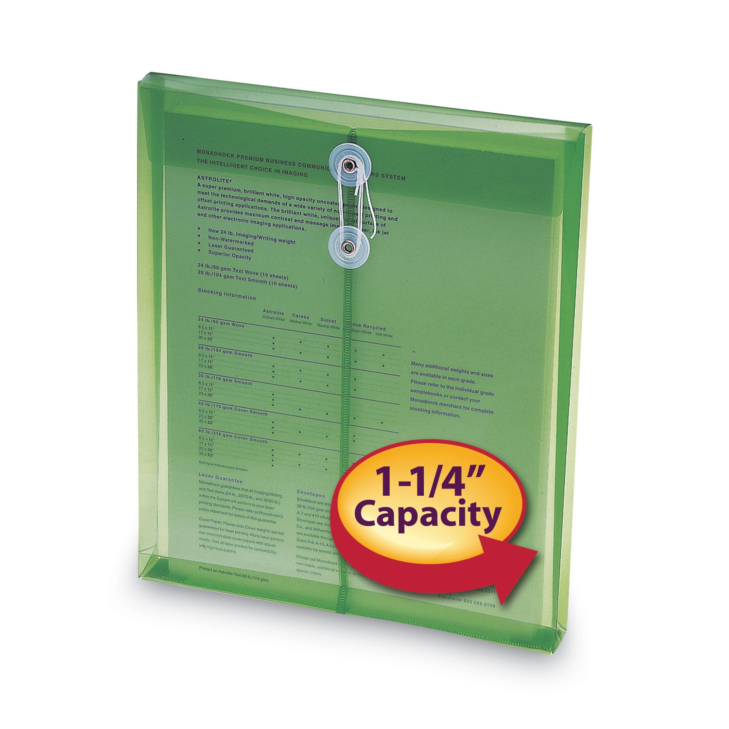 Poly String and Button Interoffice Envelopes, Open-End (Vertical), 9.75 x 11.63, Transparent Green, 5/Pack - 