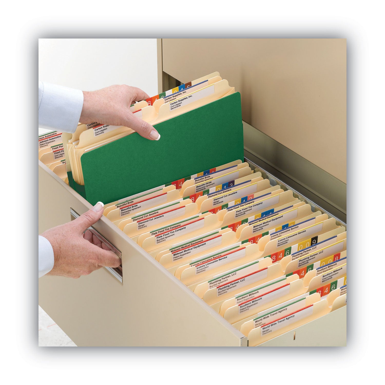 Colored File Pockets, 1.75" Expansion, Letter Size, Green - 