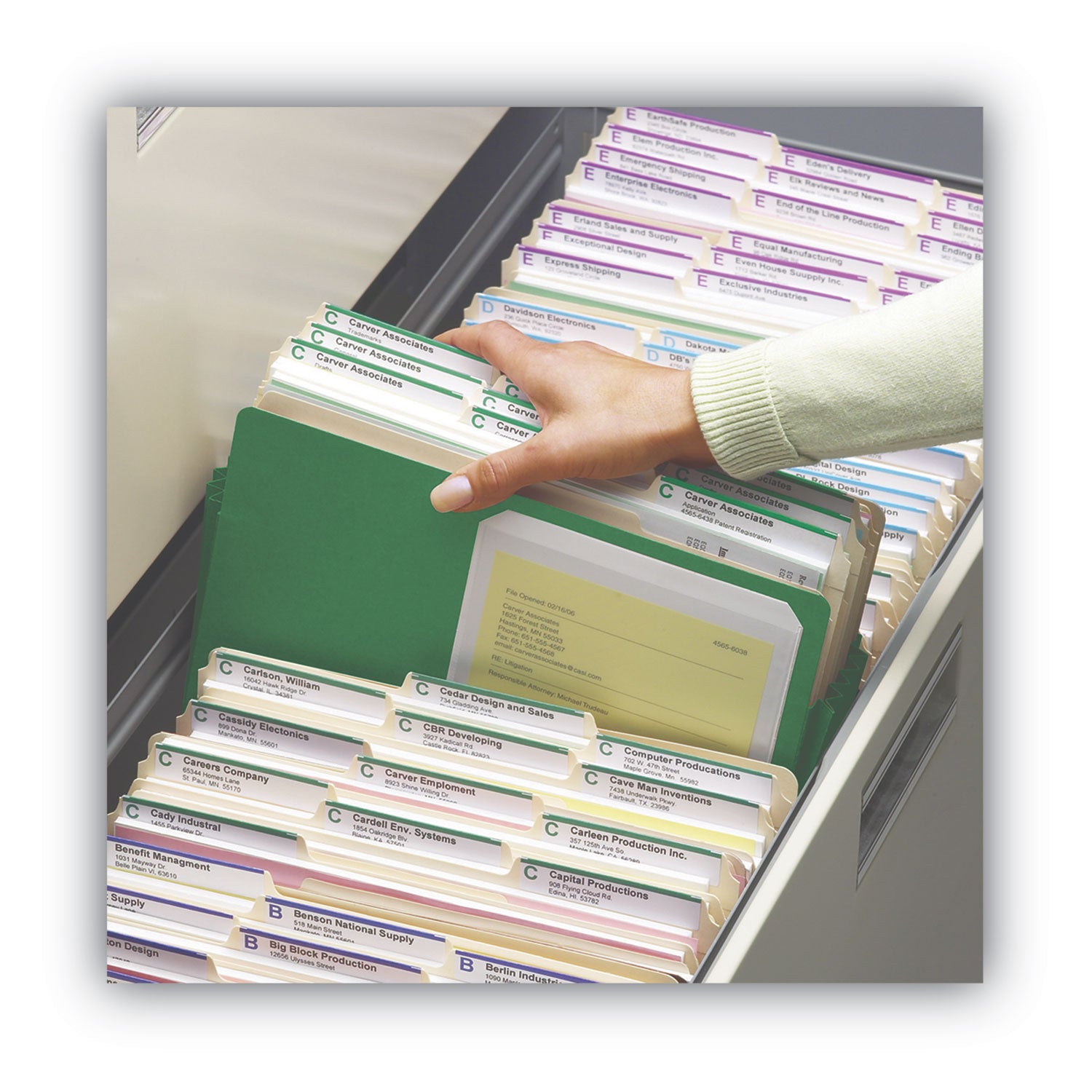 Colored File Pockets, 1.75" Expansion, Letter Size, Green - 