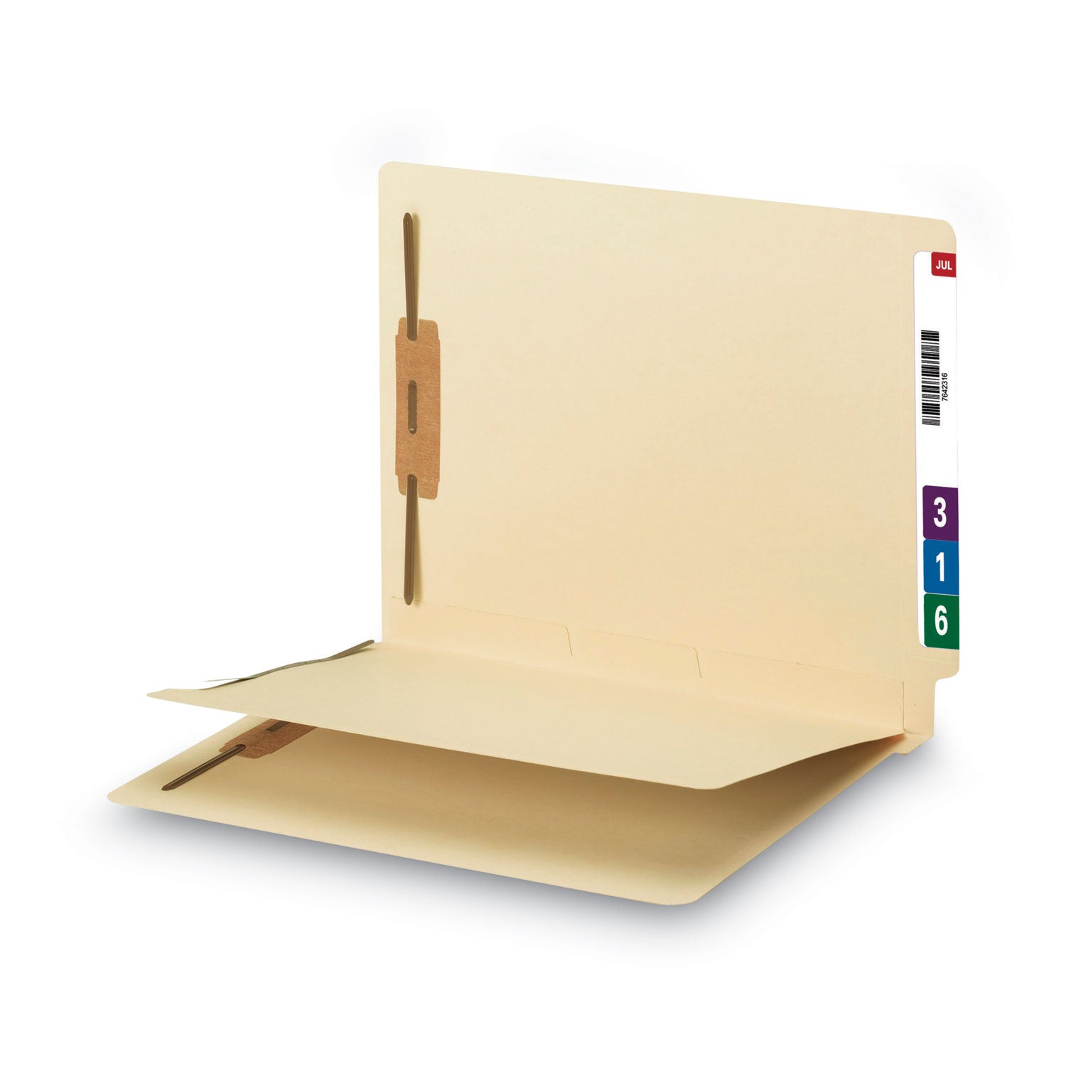 Fastener Folder with Divider, 0.75" Expansion, 1 Divider, 4 Fasteners, Letter Size, Manila Exterior, 50/Box - 