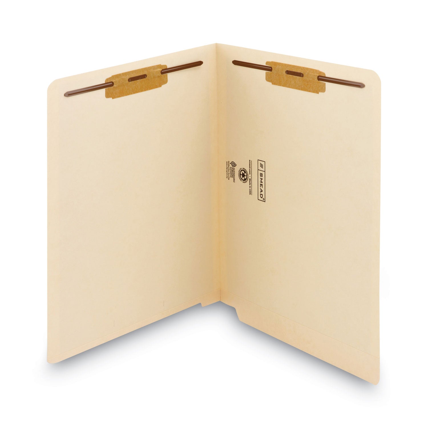 Reinforced End Tab Fastener Folders, Antimicrobial Protection, 0.75" Expansion, 2 Fasteners, Letter Size, Manila, 50/Box - 